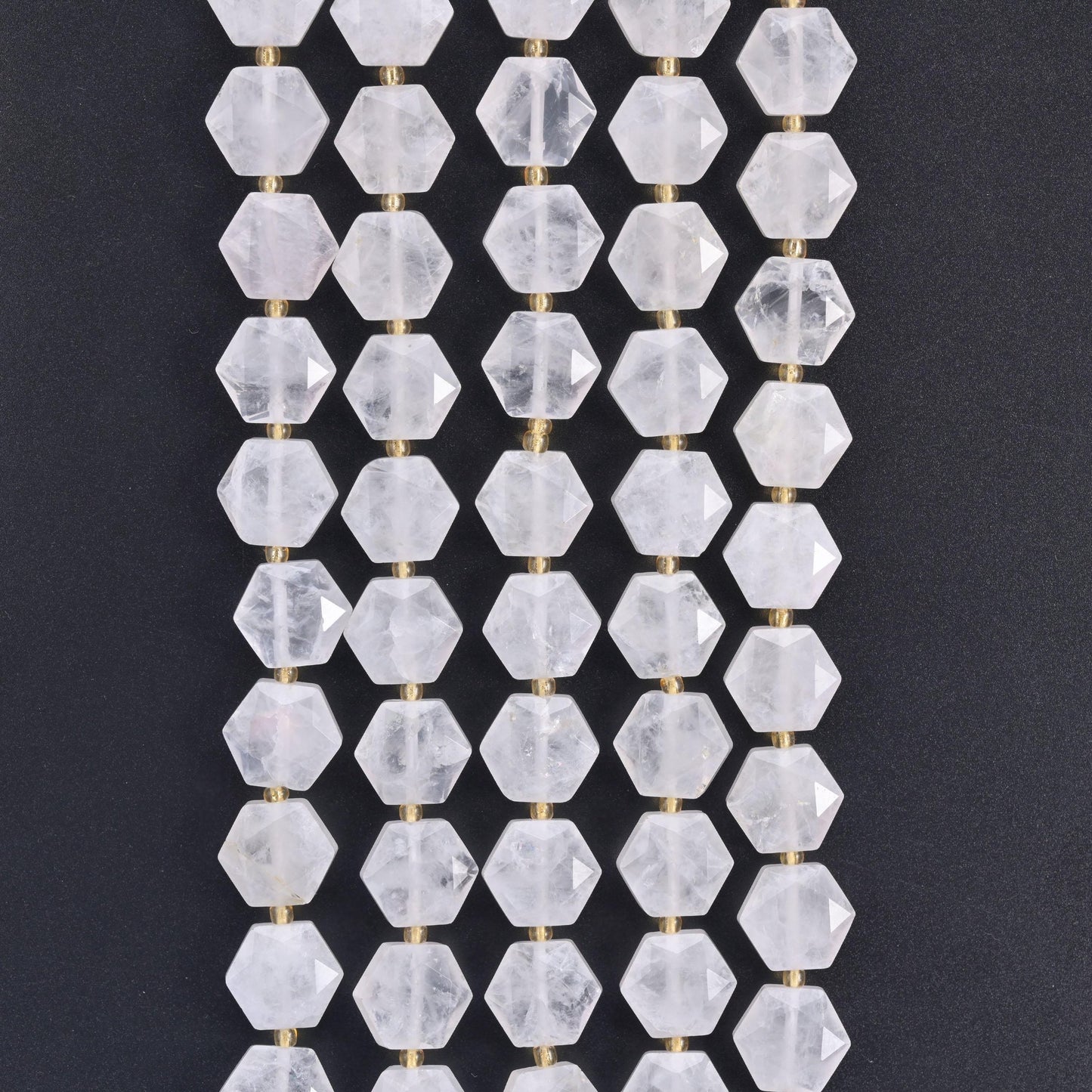 Clear Quartz hexagon beads, 15.5 inch strand.