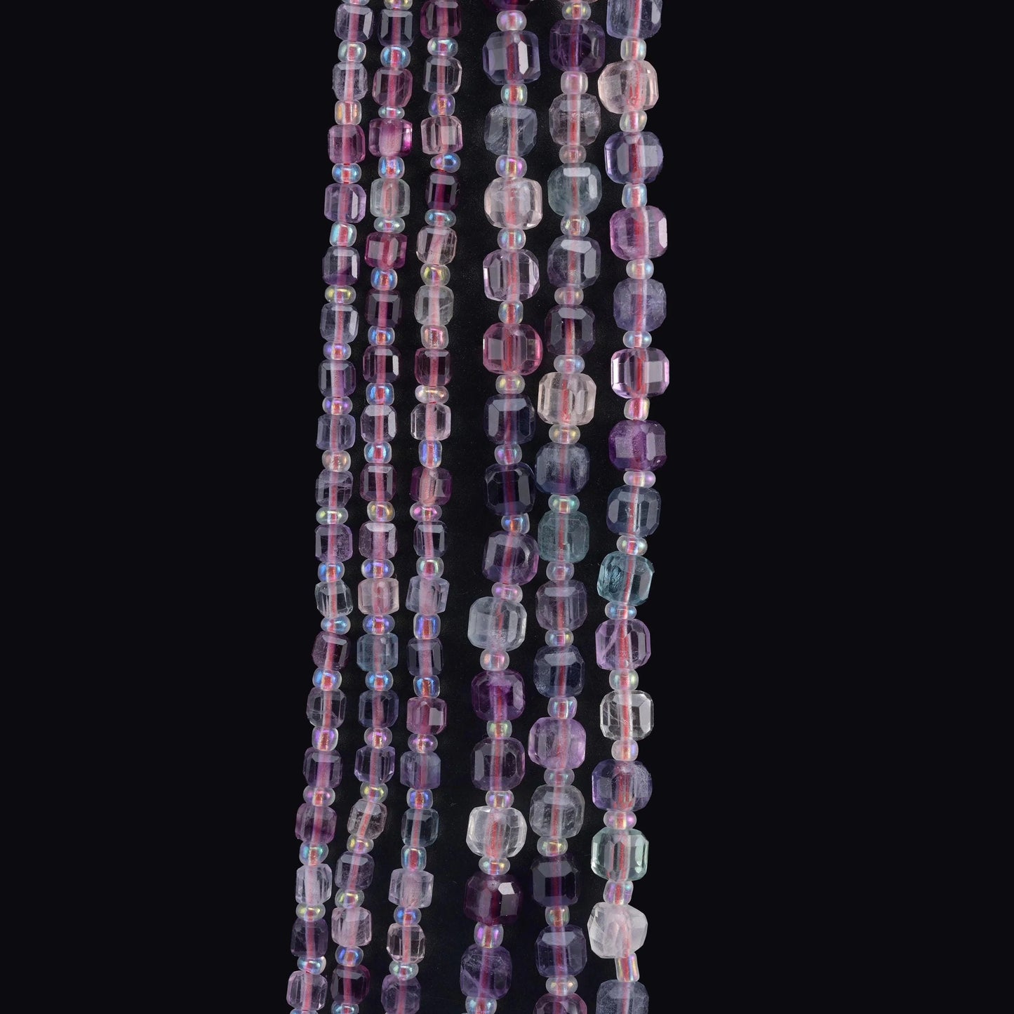 Rainbow Fluorite beads, 4mm cube, 1.0mm hole.