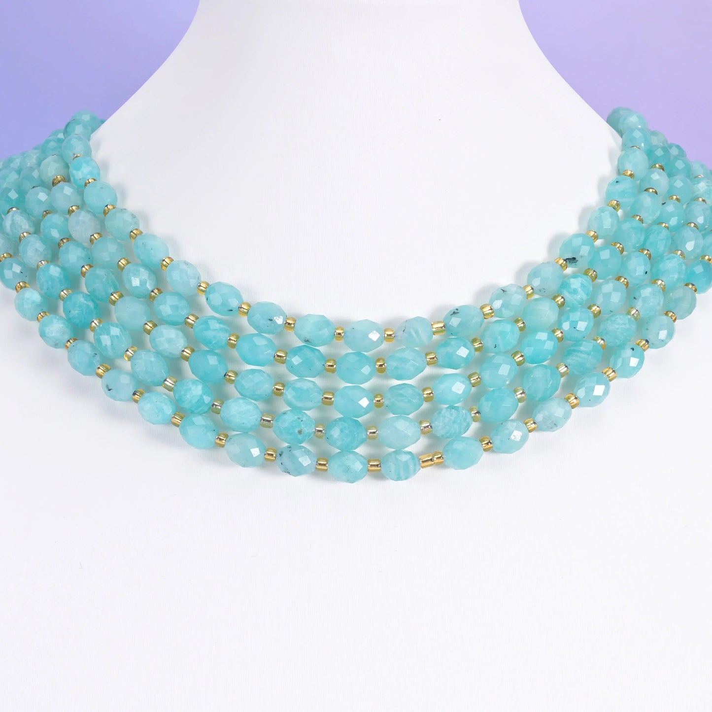 Blue Amazonite beads, faceted rice barrel shape, 6x8mm