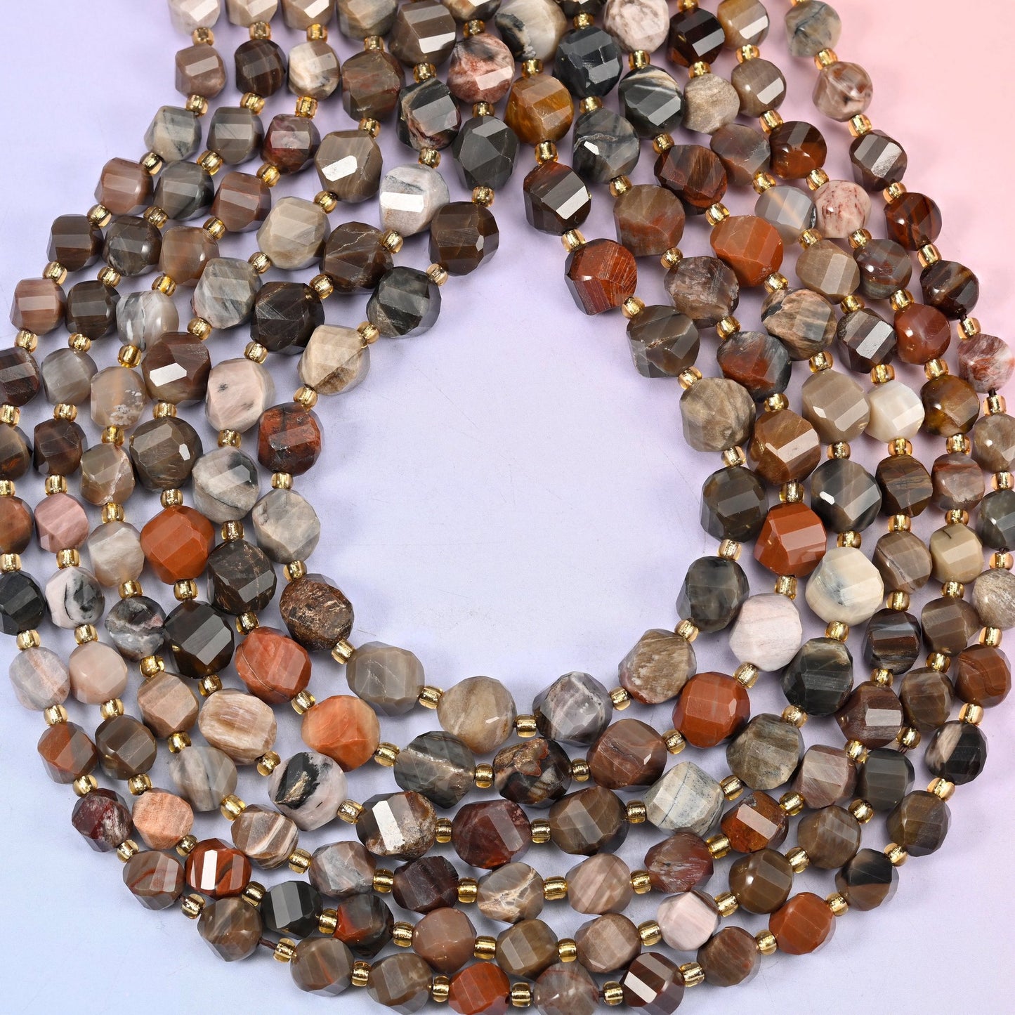 Petrified Wood spiral twist beads, hole approximately 1.2mm