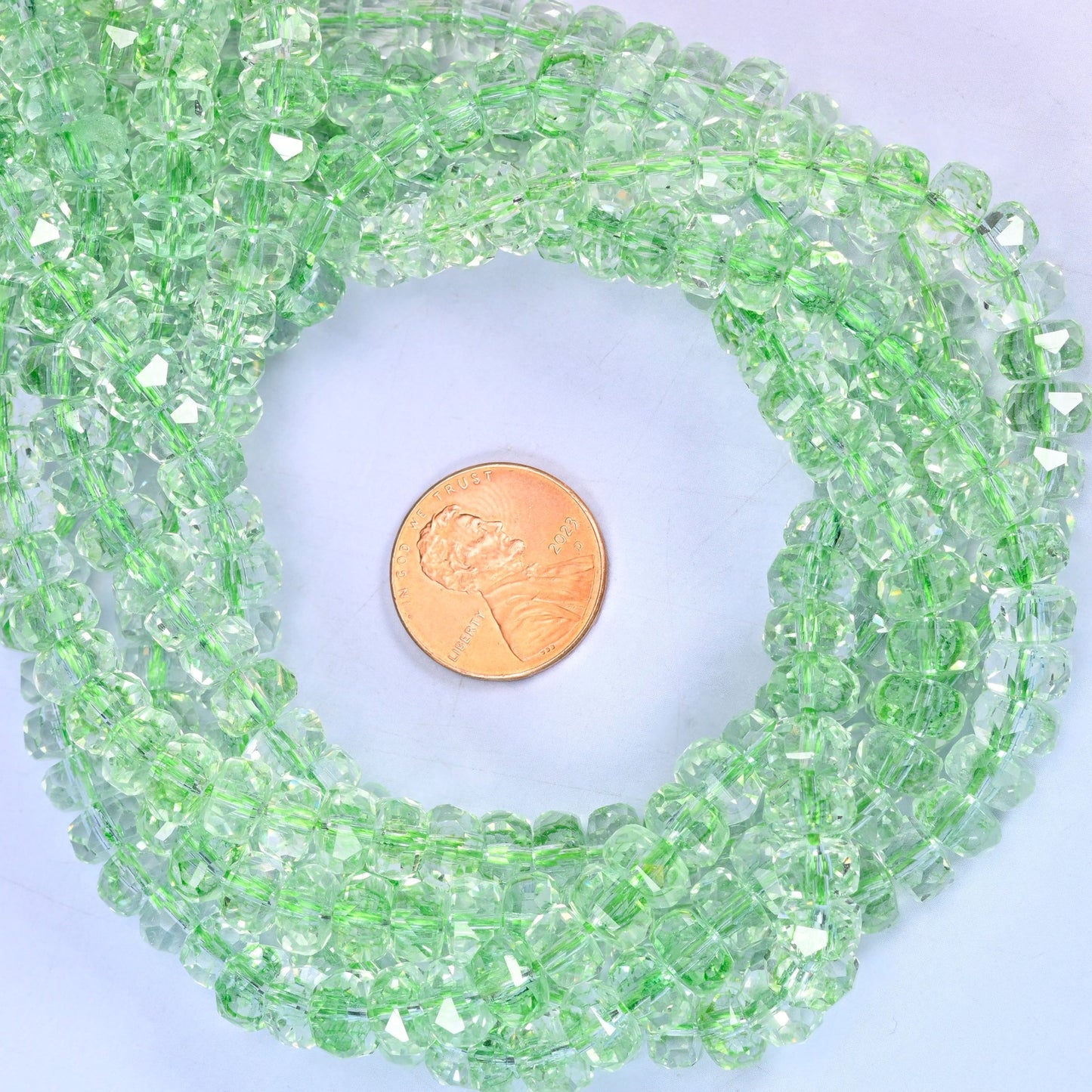 Transparent Green Faceted Rondelle Glass Beads