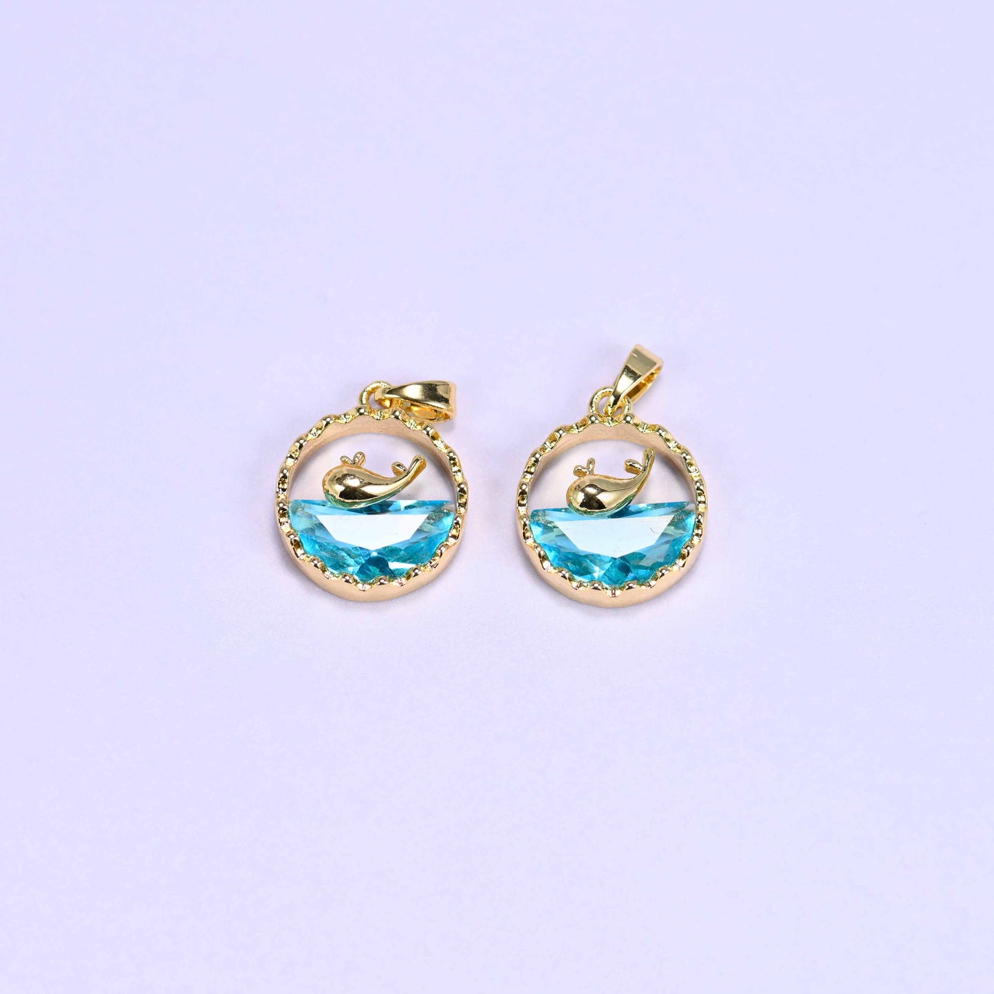 Gold Round Zircon Whale Charms: 18K Gold Filled Pendants, Jewelry Making Supply