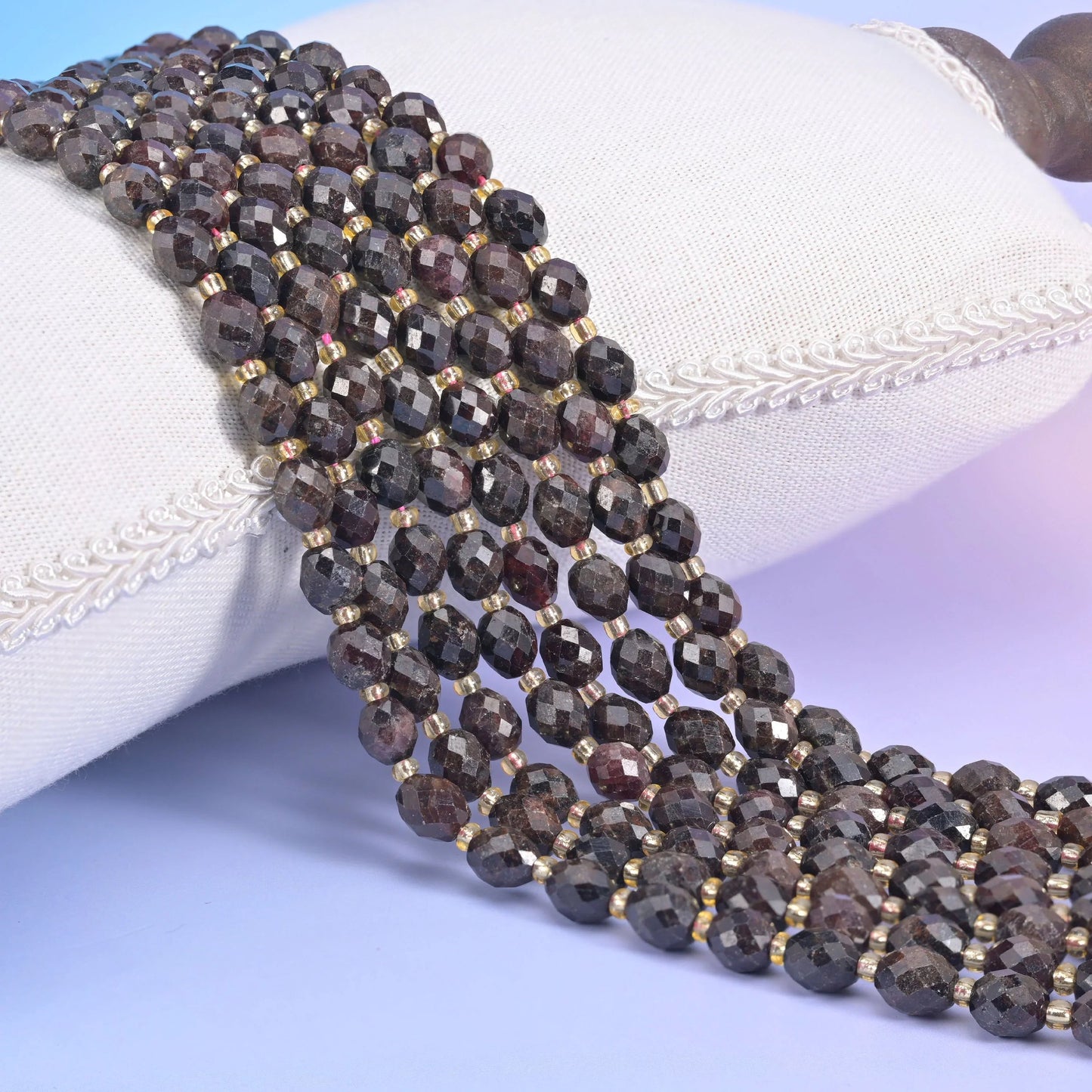 Red Garnet Faceted Rice Barrel Beads 6x8mm