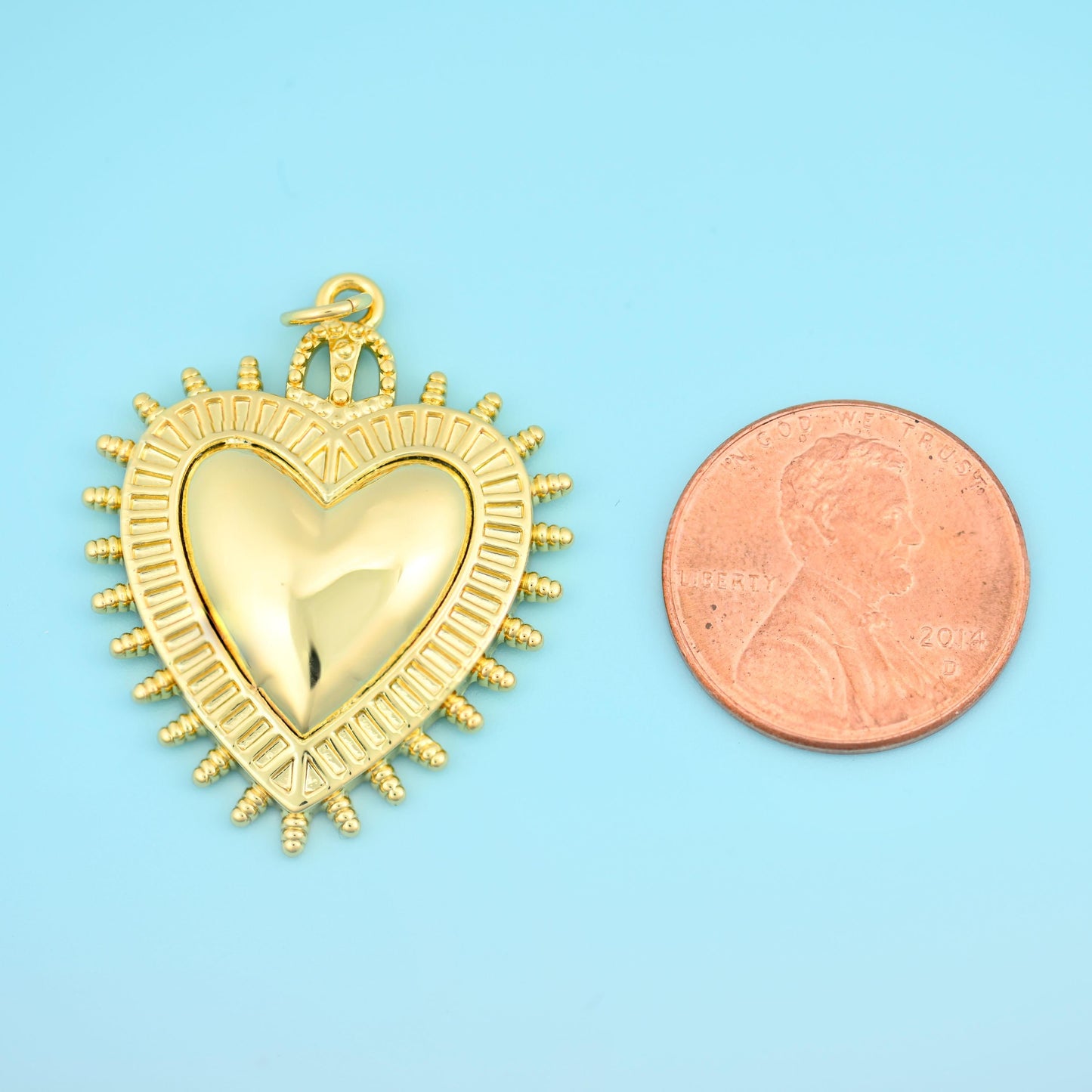 18K Gold Filled Spiked Sacred Heart Pendant 31.8x25.5mm in bright polished gold