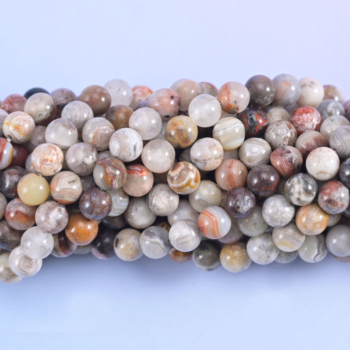 Mexican Crazy Agate round beads, centre-drilled hole approximately 1.0mm