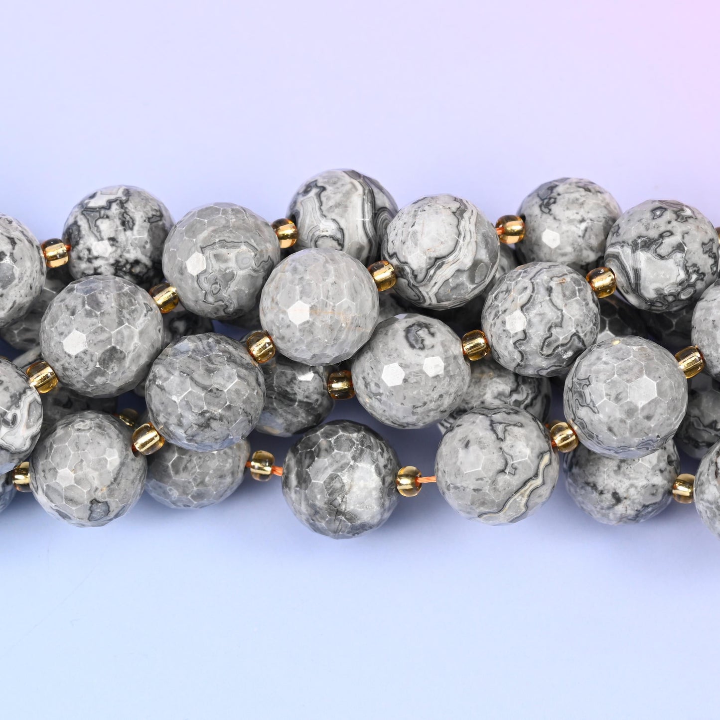 Map Jasper Faceted Round Beads, 15 inch strand