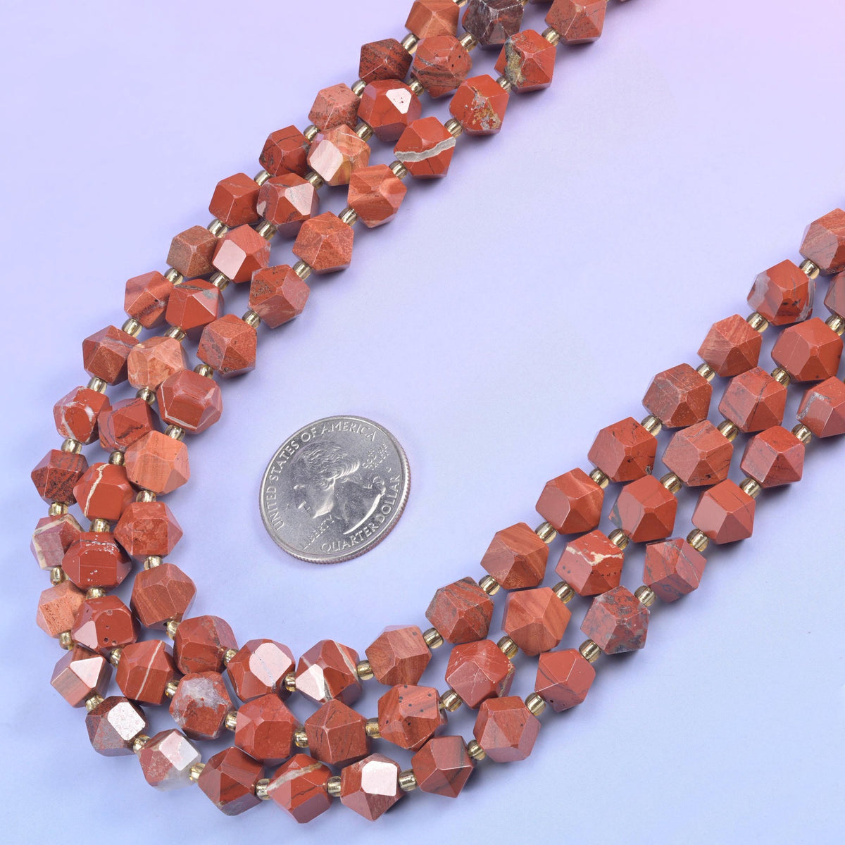 Flower Red Jasper faceted rhombus beads, 15.5 inch strand