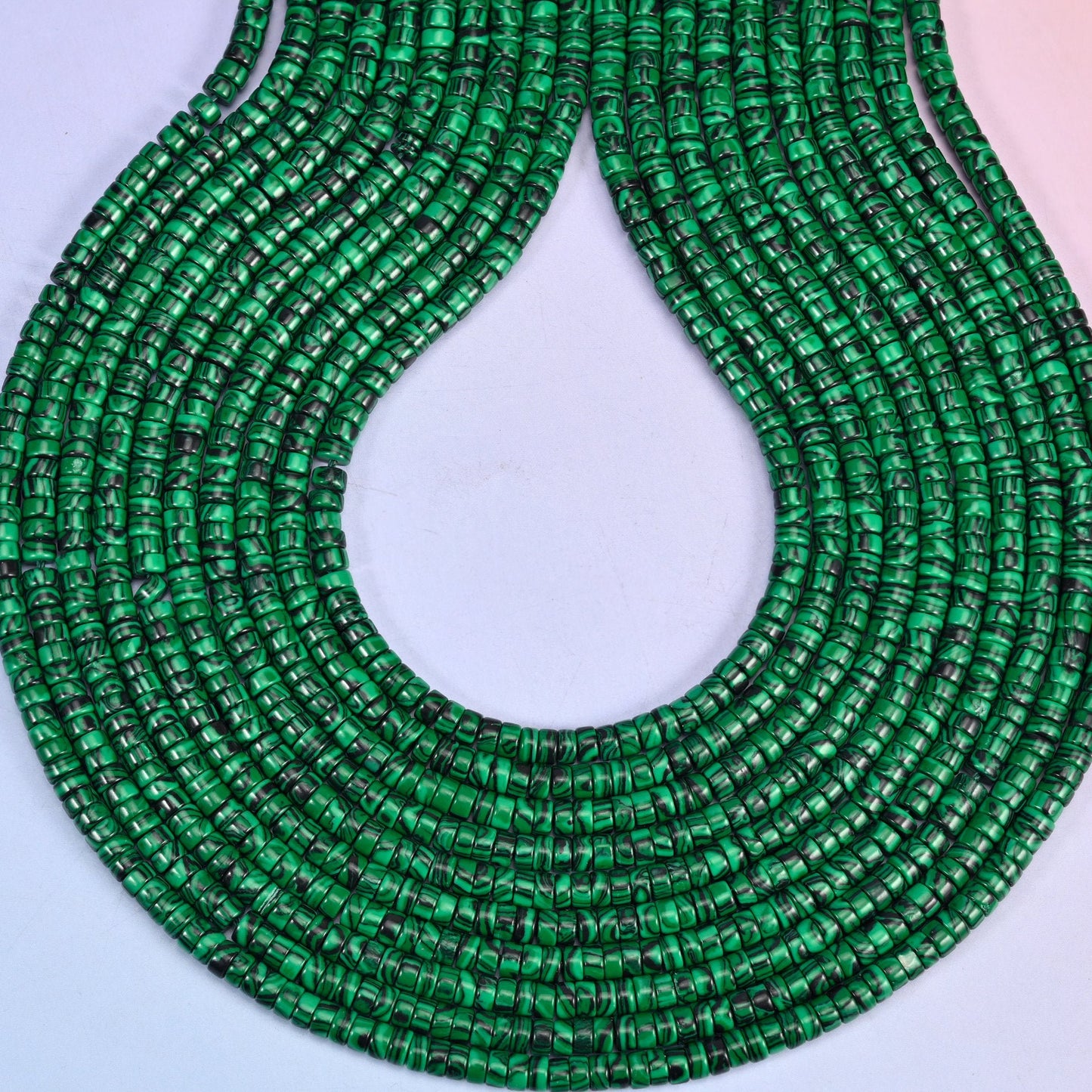 Reconstituted Malachite Smooth Heishi Disc Beads, hole approximately 1.0mm