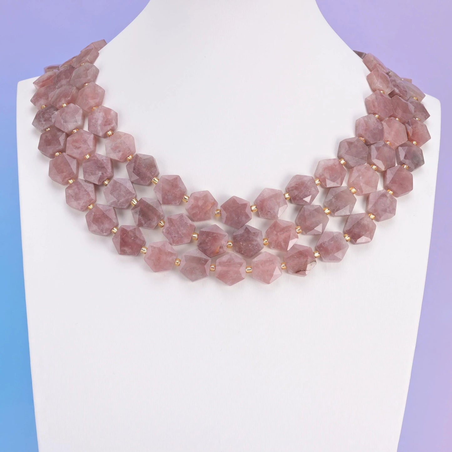 Strawberry Jade beads, flat hexagon shape, 12mm.
