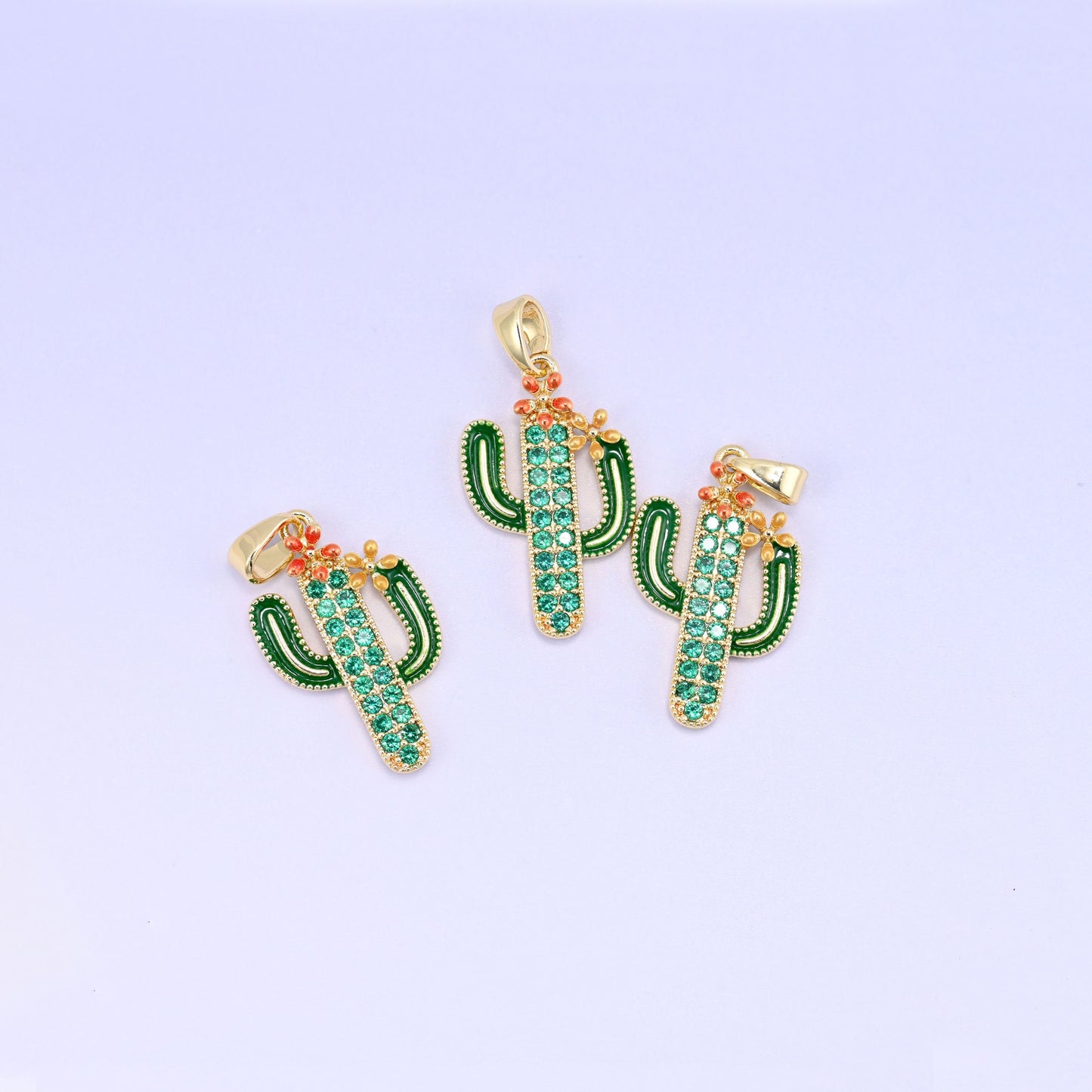 Cactus Zircon Charms: 18K Gold Plated Pendants, Jewelry Making Supply