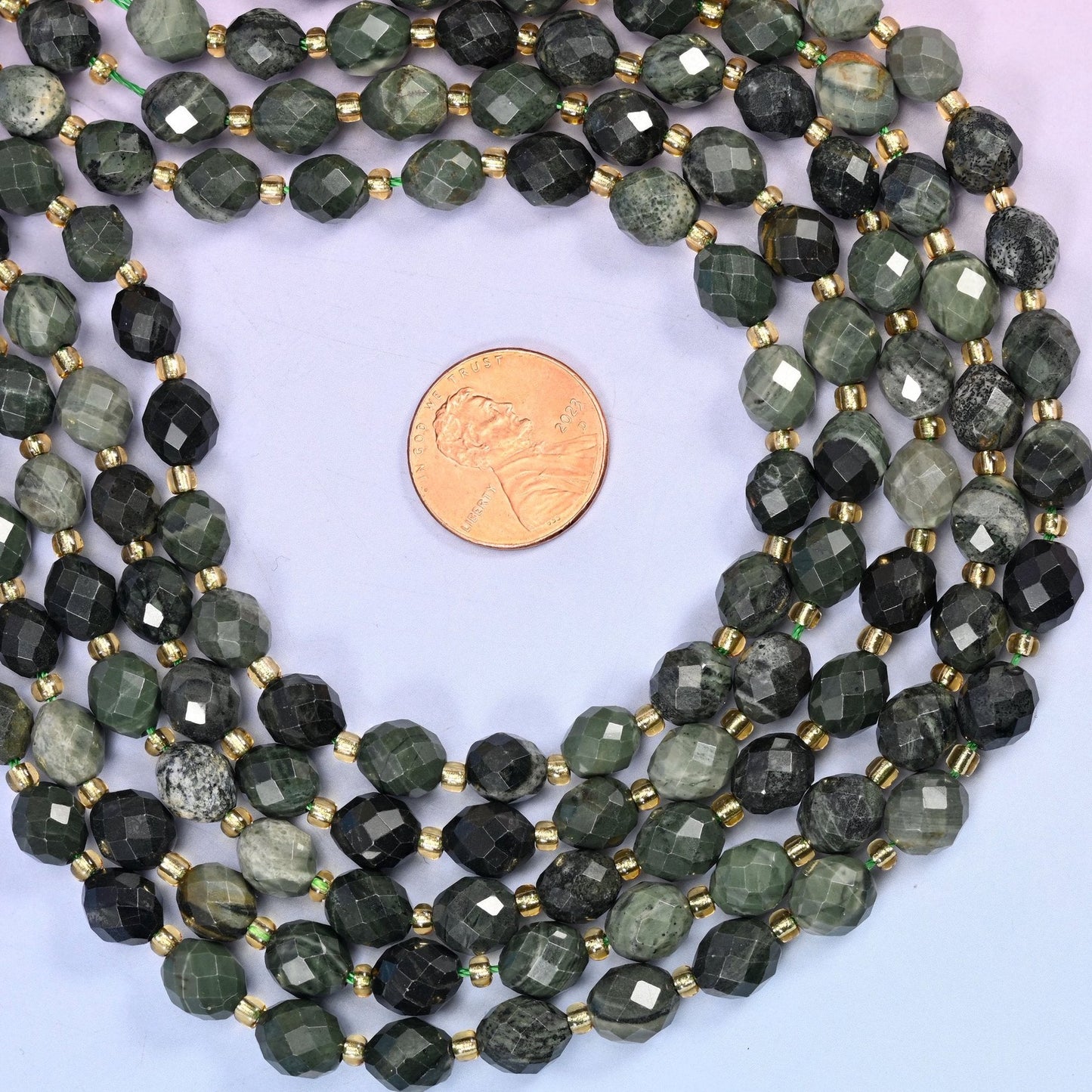 Kambaba jasper faceted rice barrel beads, hole approximately 1.0mm