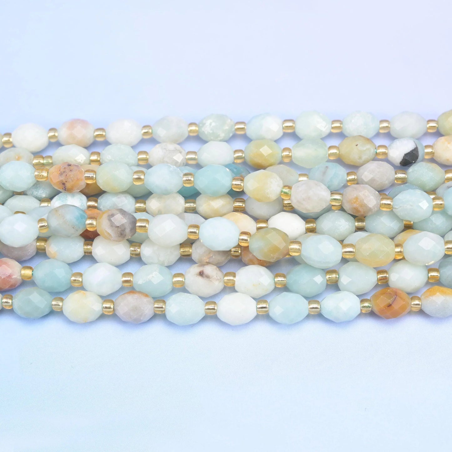 Multi-Color Amazonite Faceted Rice Barrel Beads, 15.5 inch strand