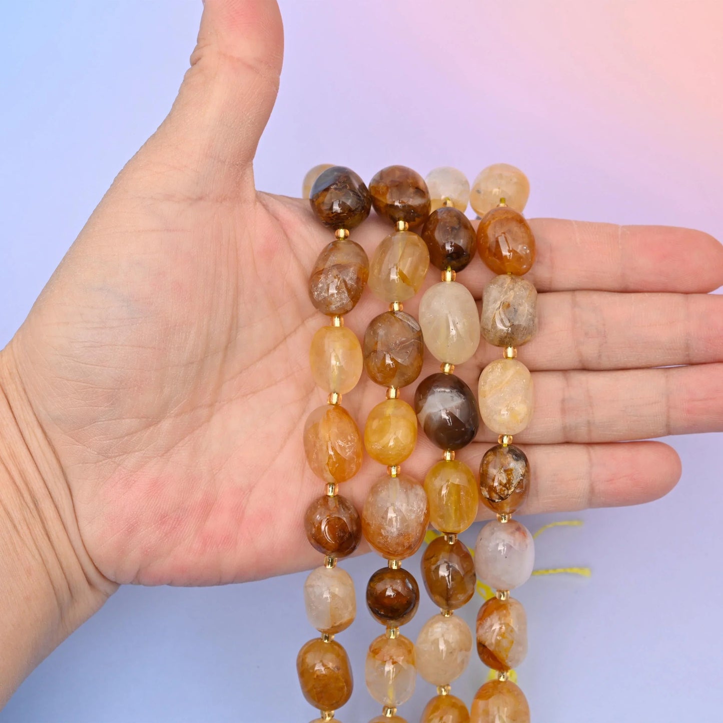 Golden Healer Quartz beads, oval nugget shape, 10-17mm.