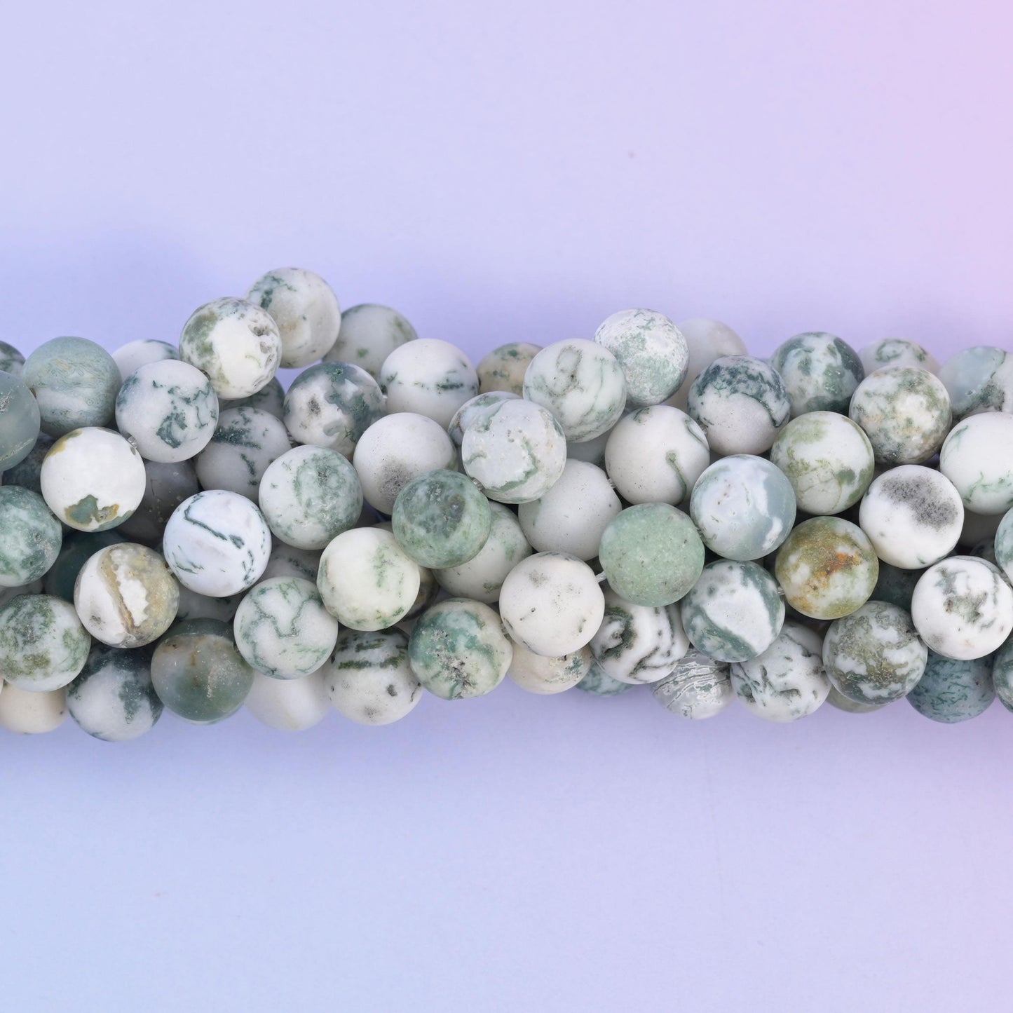 Round cut green tree agate matte beads