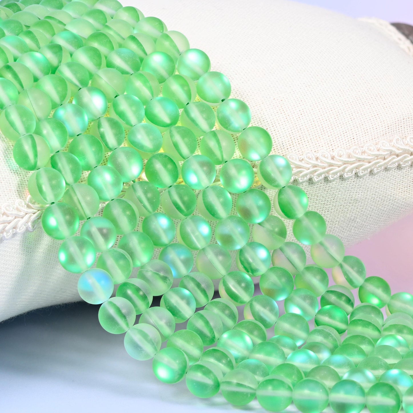 Mystic Aura Matte Light Green Round Glass Beads for jewelry making