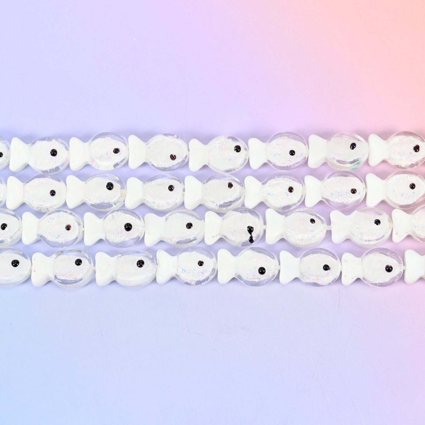 Iridescent White Fish Glass Beads in milky opal-white with a pearl shimmer