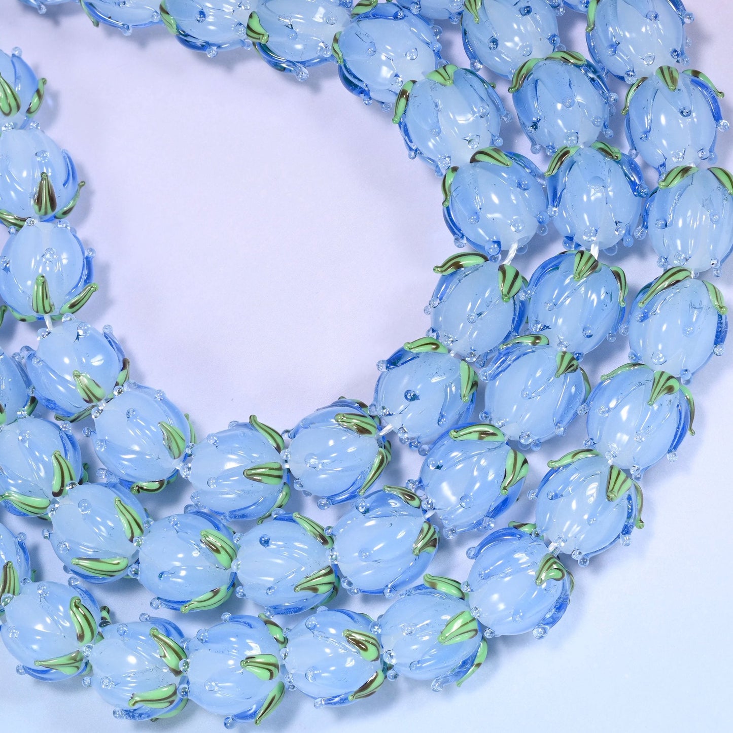 Blue Tulip Flower Bud Lampwork Glass Beads 14mm, hole 1.2mm to 1.8mm