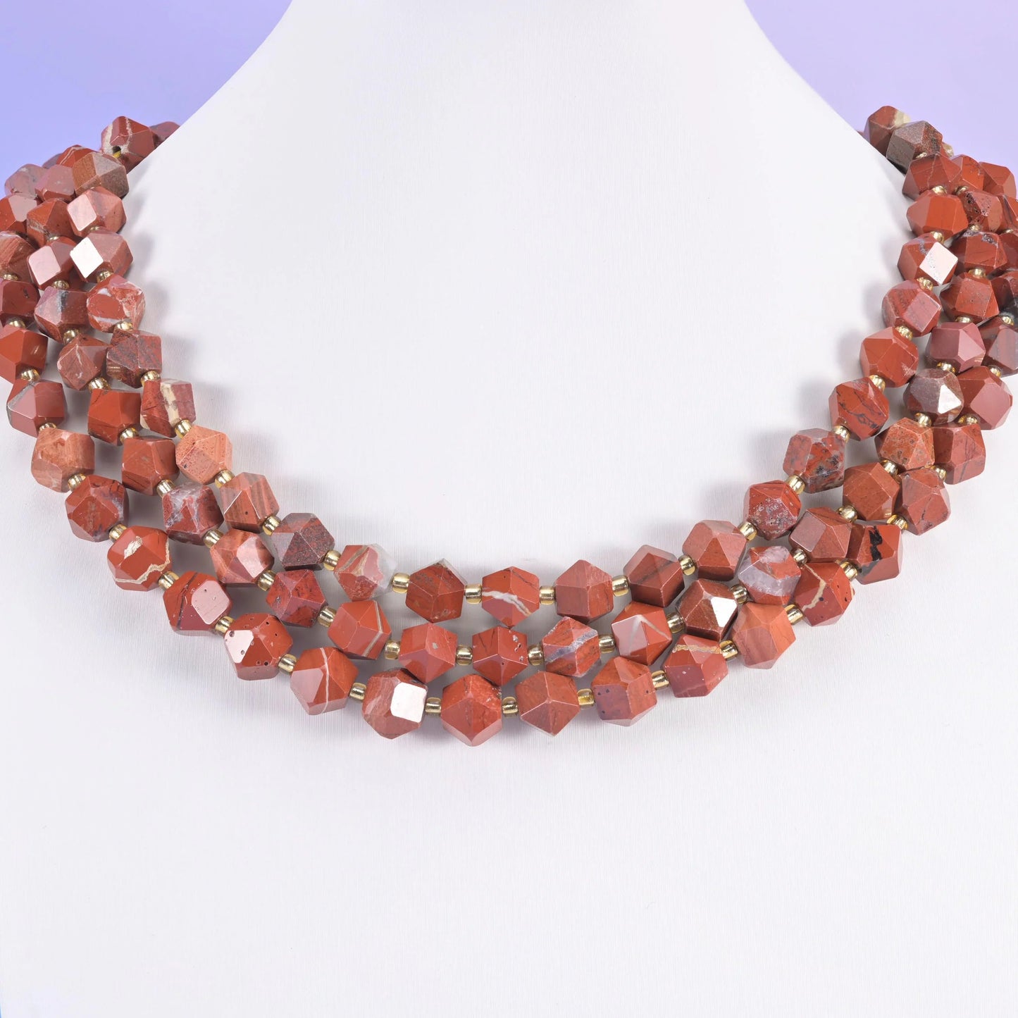 Flower Red Jasper beads, faceted diamond rhombus, 10mm