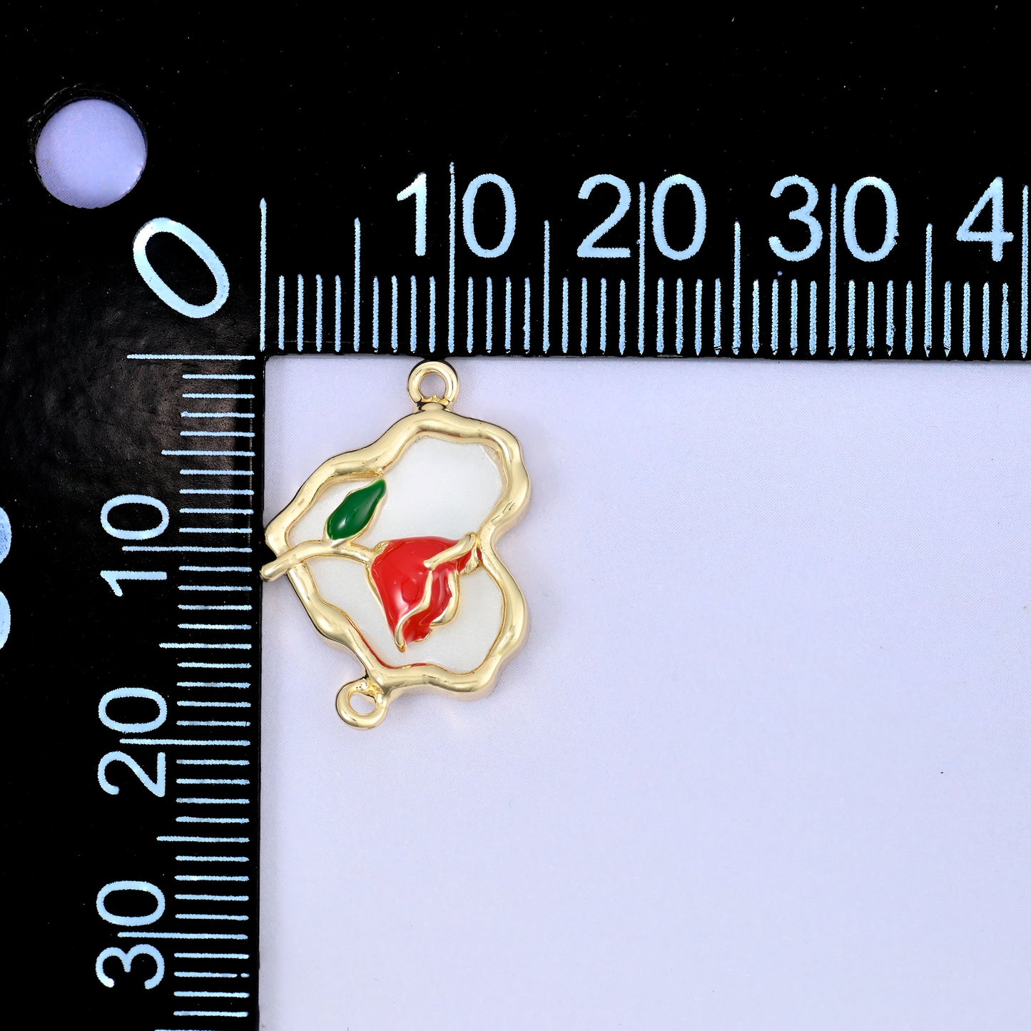 Enamel Heart Rose Double Connector Pendants: 18K Gold Plated, Jewelry Making Supply