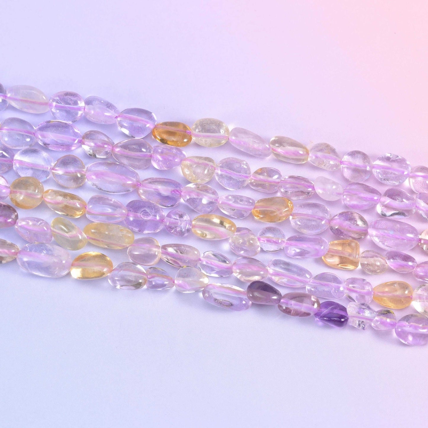 Ametrine Pebble Nugget Beads 6-8mm in lilac purple shading to honey gold