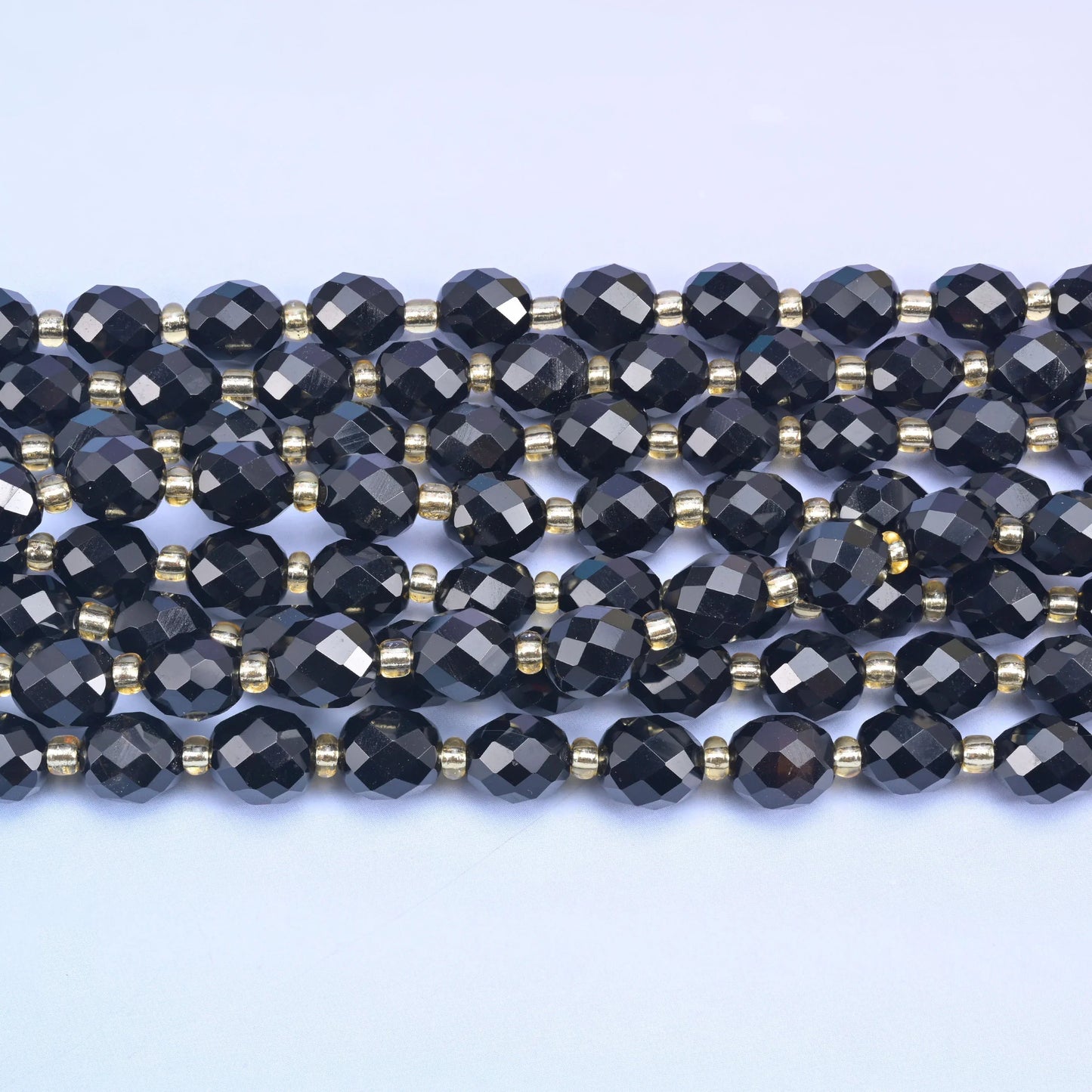 Rice barrel cut Black Obsidian beads