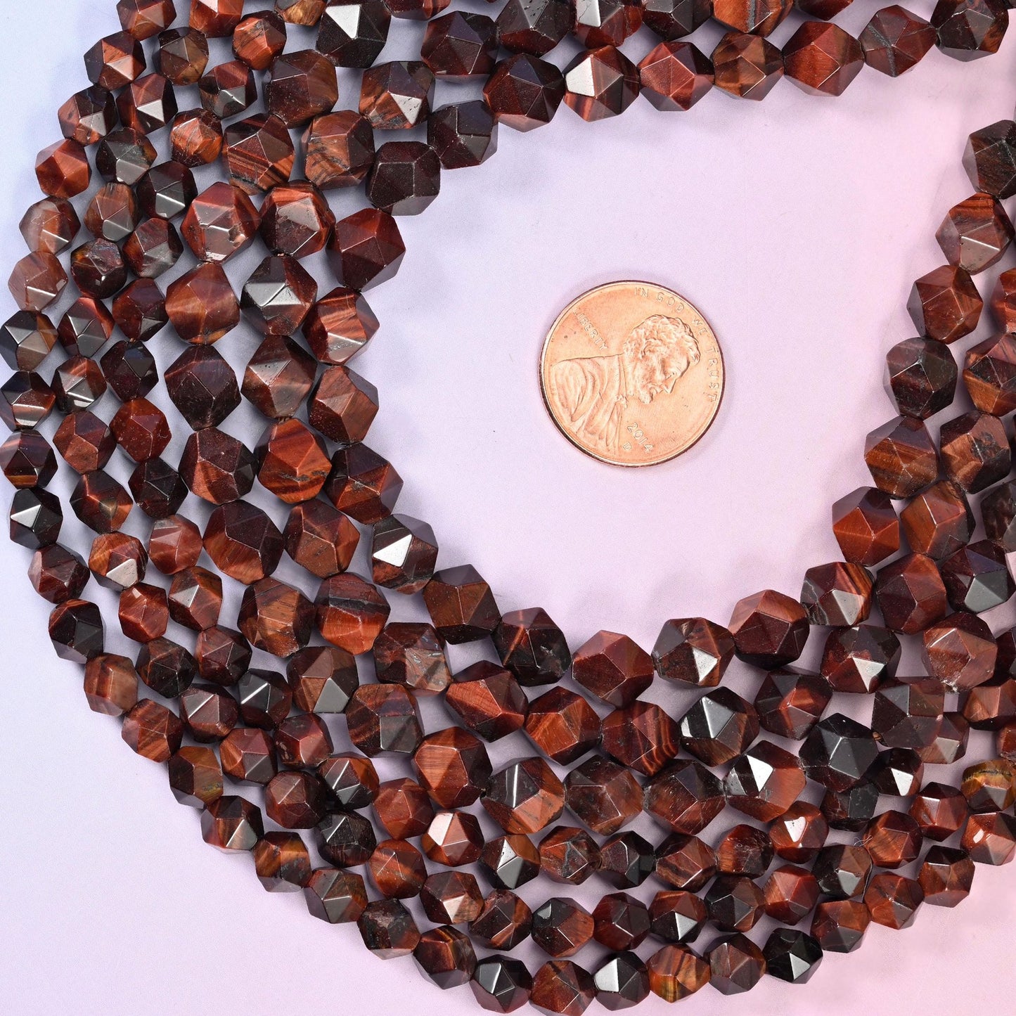 Red Tiger Eye Faceted Diamond Star Cut Beads, sold per 15.5 inch strand