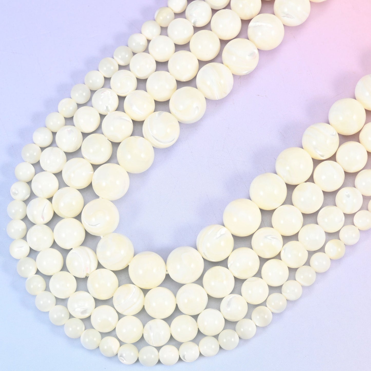 White Trochus Shell Smooth Round Beads, 15 inch strand