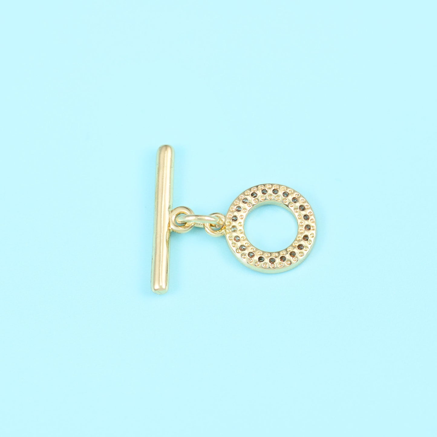 18K gold filled round zircon toggle clasp with a ring of tiny clear zircons