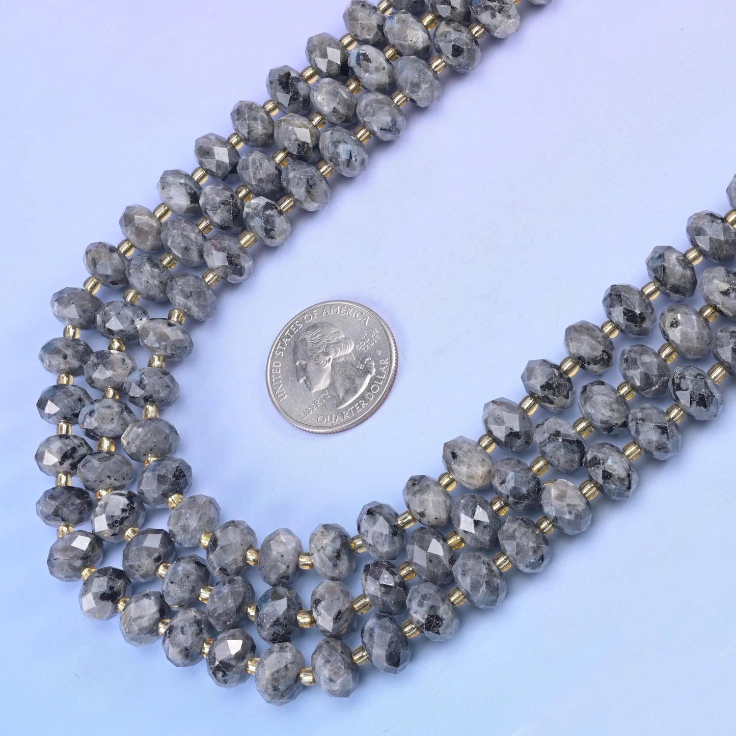 Black Labradorite Faceted Rondelle Beads in smoky grey and charcoal