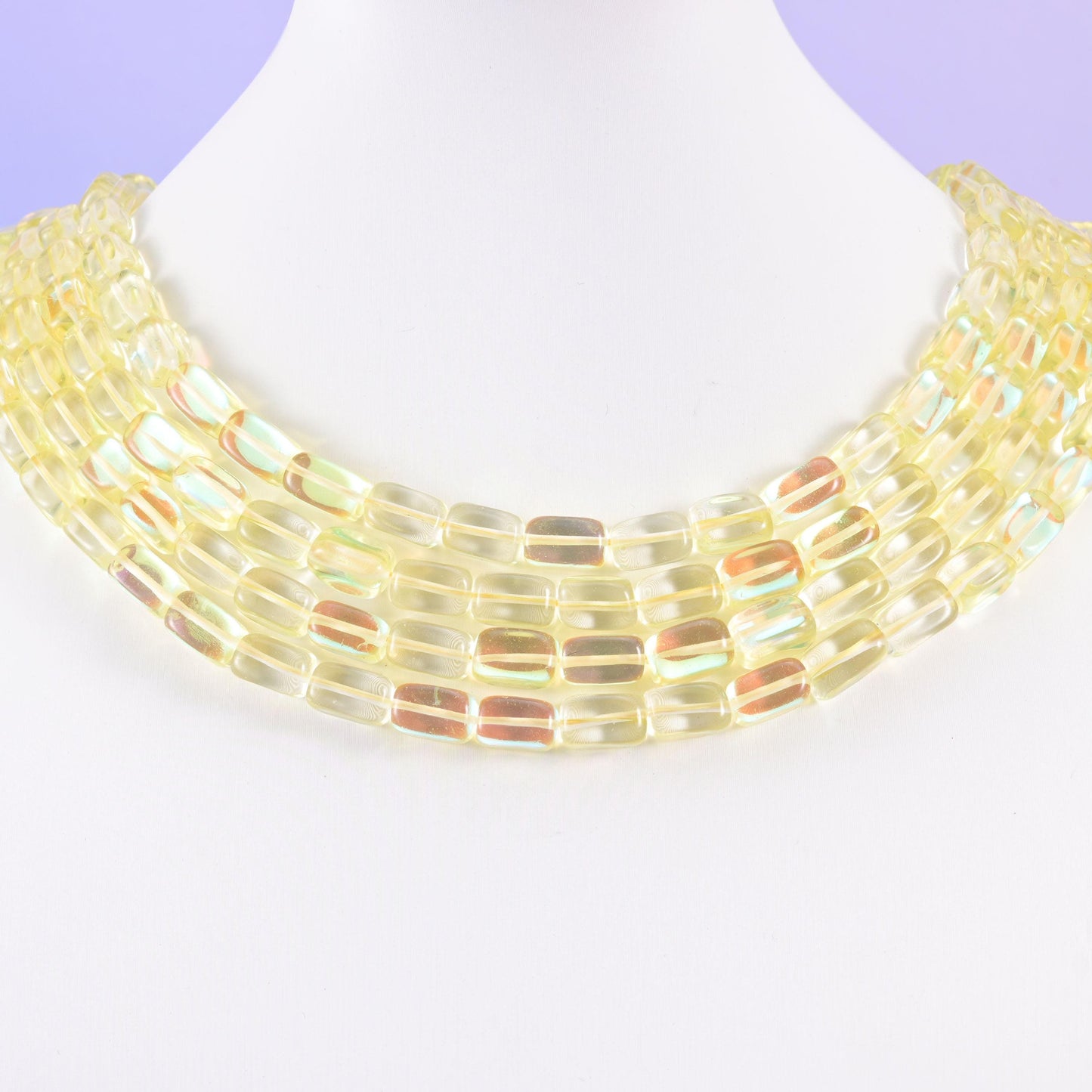 Yellow Mystic Aura glass beads, rectangular cut, 10-12mm