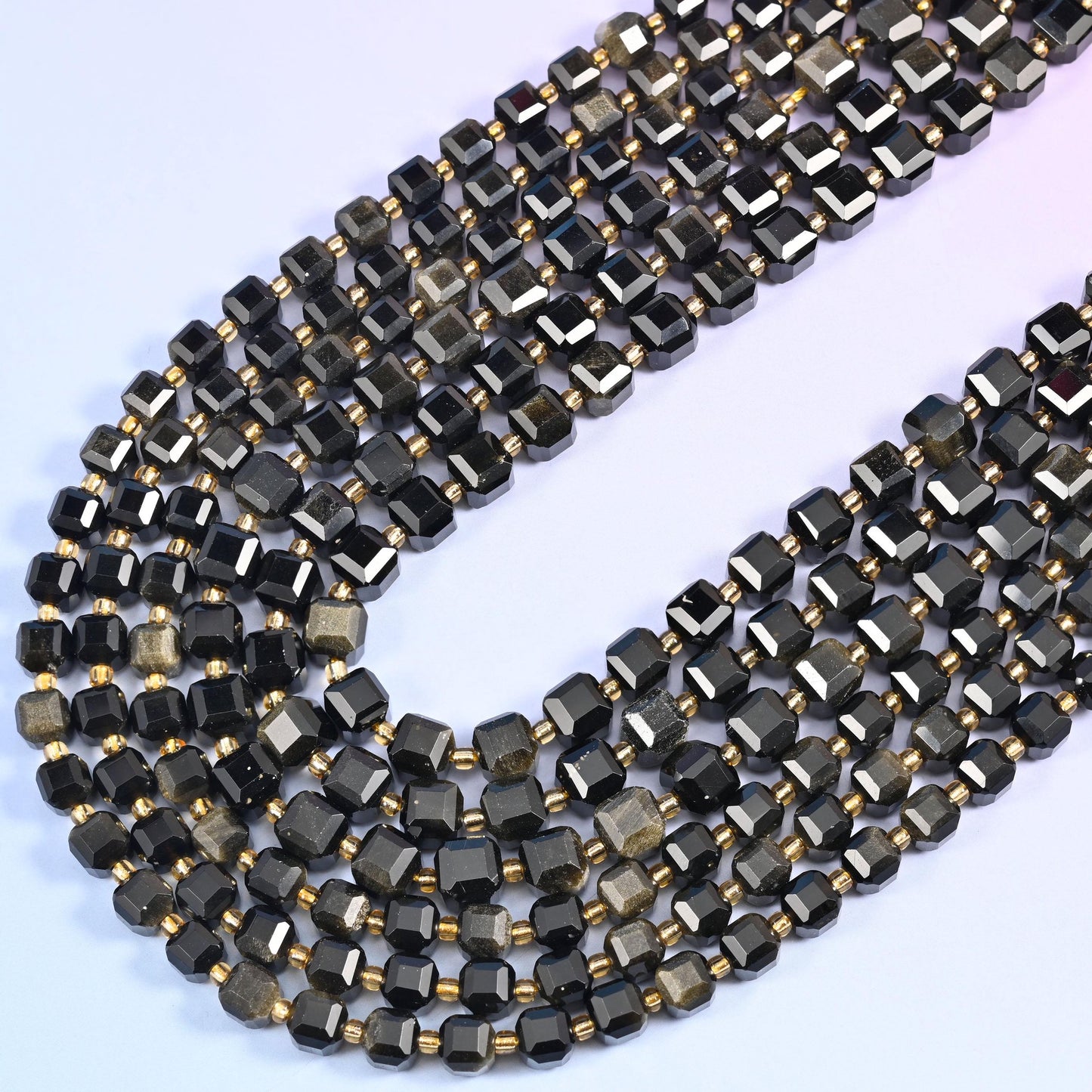 Gold Obsidian Faceted Cube Beads, 15 inch strand
