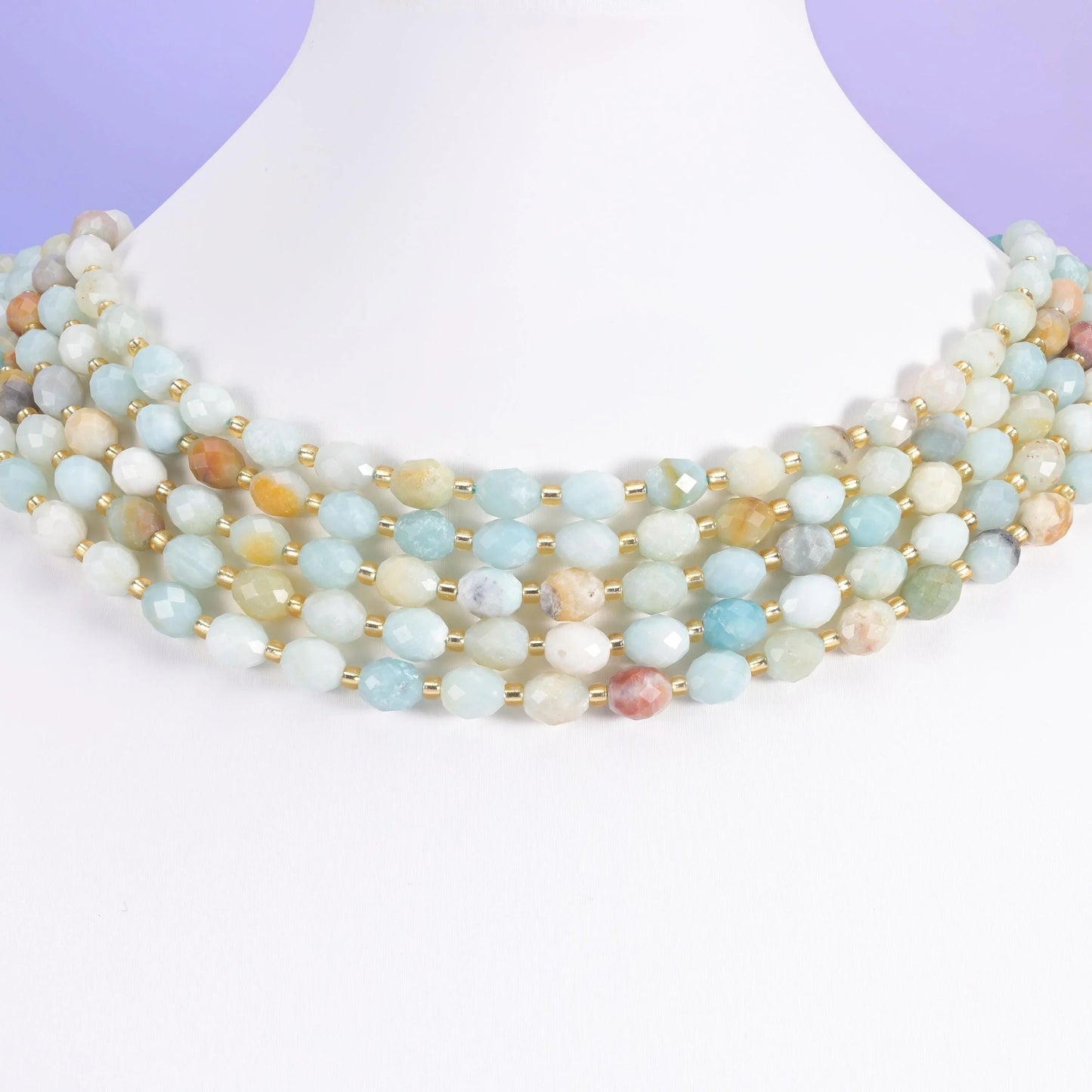Multi-Color Amazonite beads, faceted rice barrel, 6x8mm