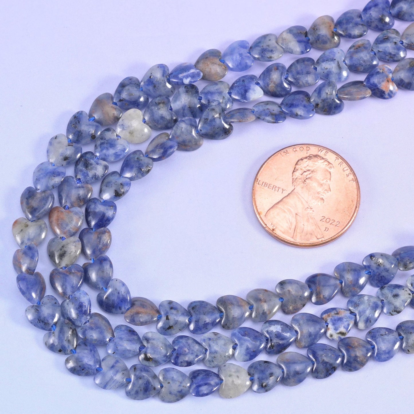 Blue Sodalite Flat Heart Beads 6mm, 15 inch strand