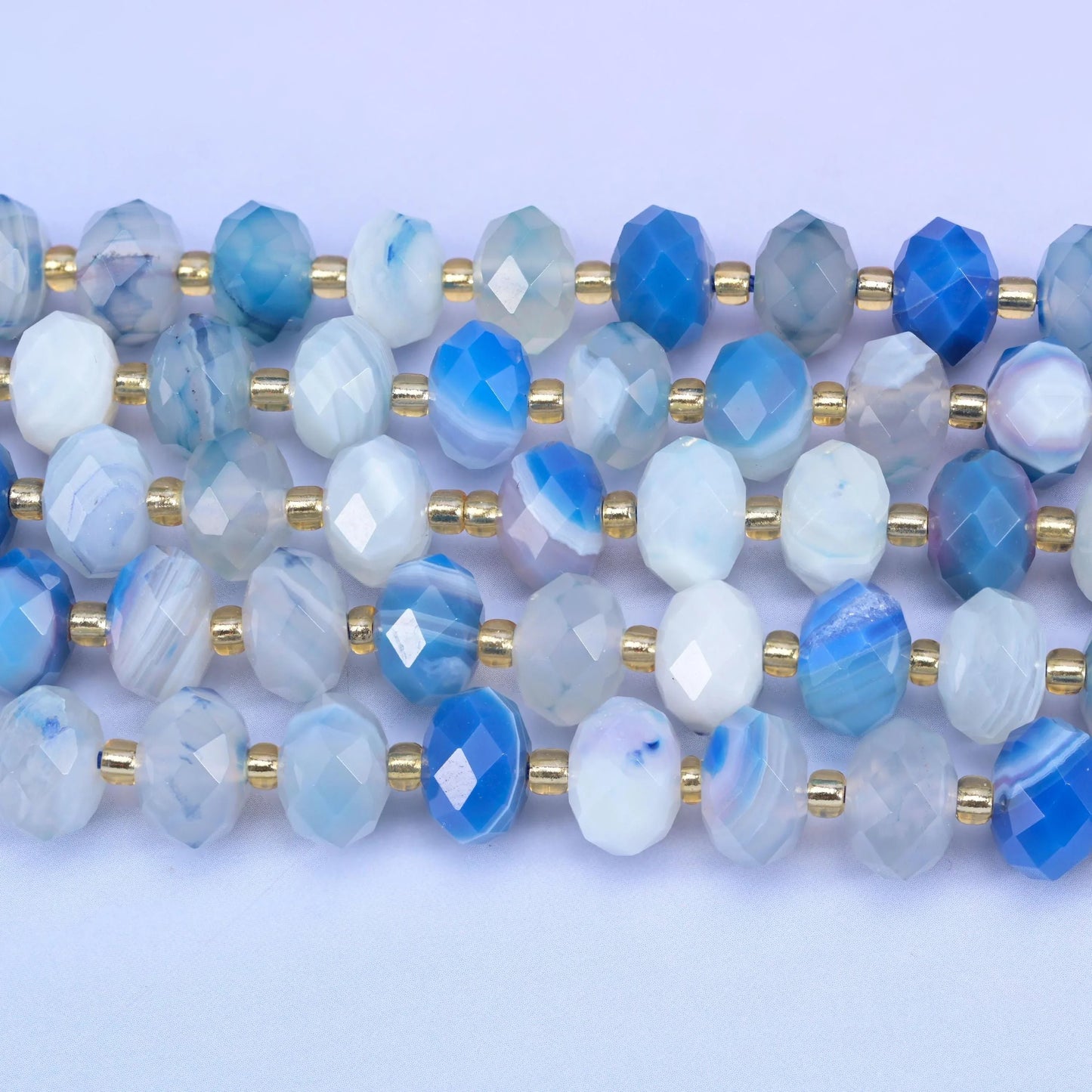 Dyed Blue Stripe Agate Faceted Rondelle Beads, 15.5 inch strand