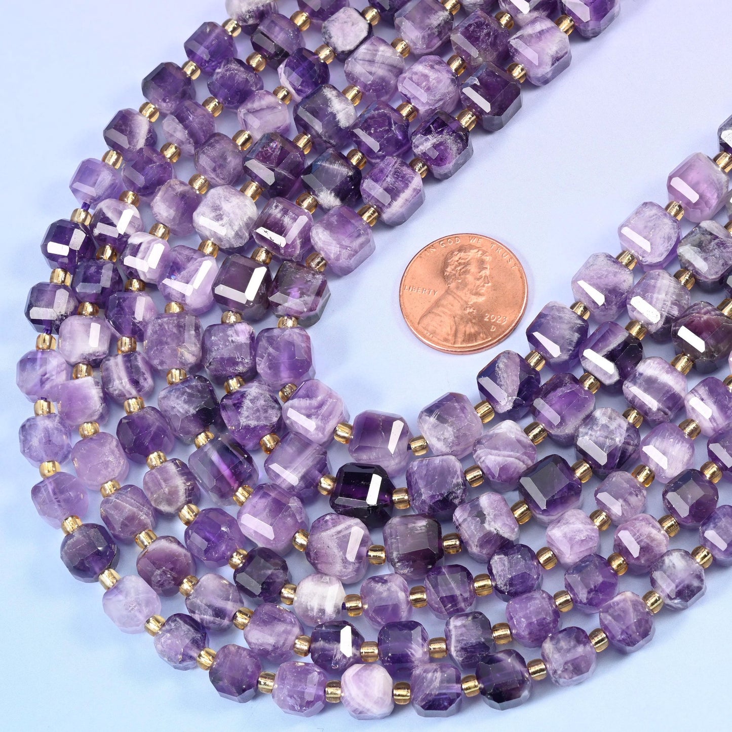 Faceted cube cut chevron amethyst beads