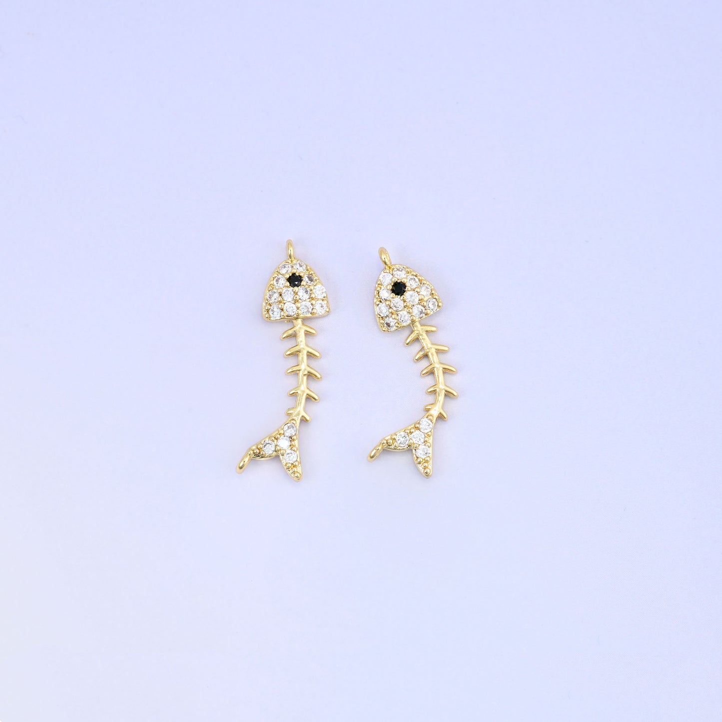 Fishbone Zircon Charms: 18K Gold Plated Pendants, Jewelry Making Supply