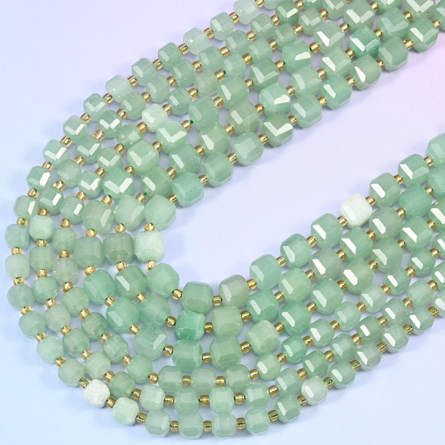 Faceted cube cut Green Aventurine beads
