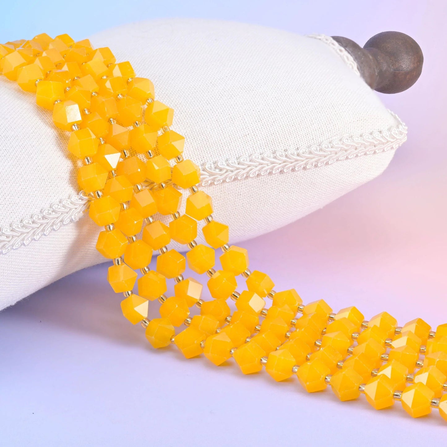 Dyed Yellow Jade faceted diamond rhombus beads in saturated marigold yellow