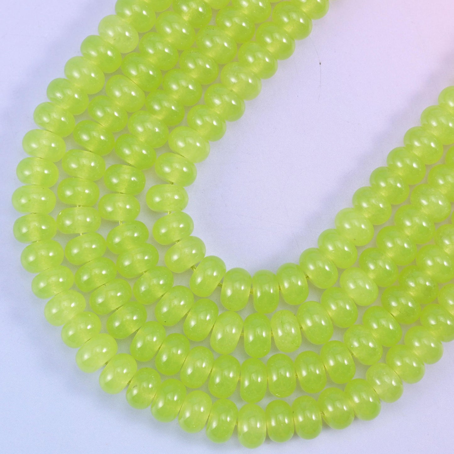 Lime Green Dyed Jade rondelle beads, center-drilled 1.0mm hole