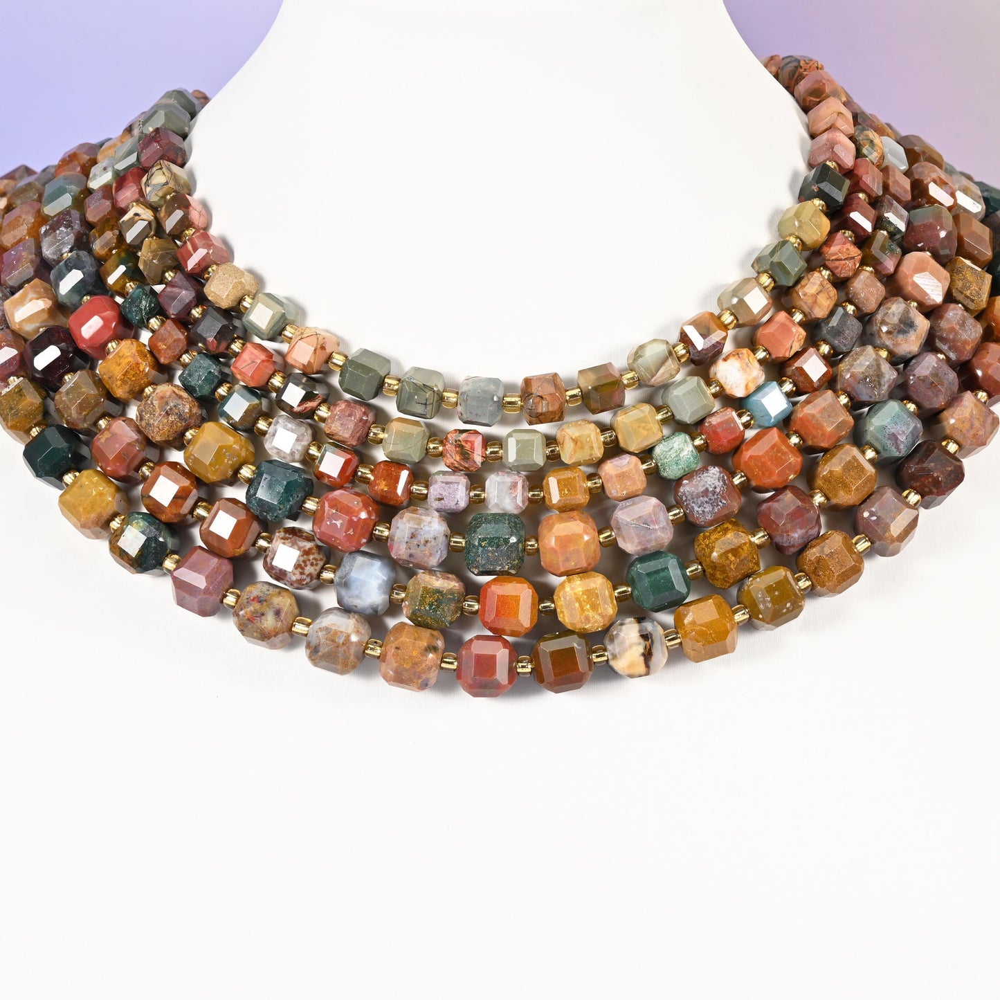 Ocean Agate beads, faceted cube, 6mm and 8mm