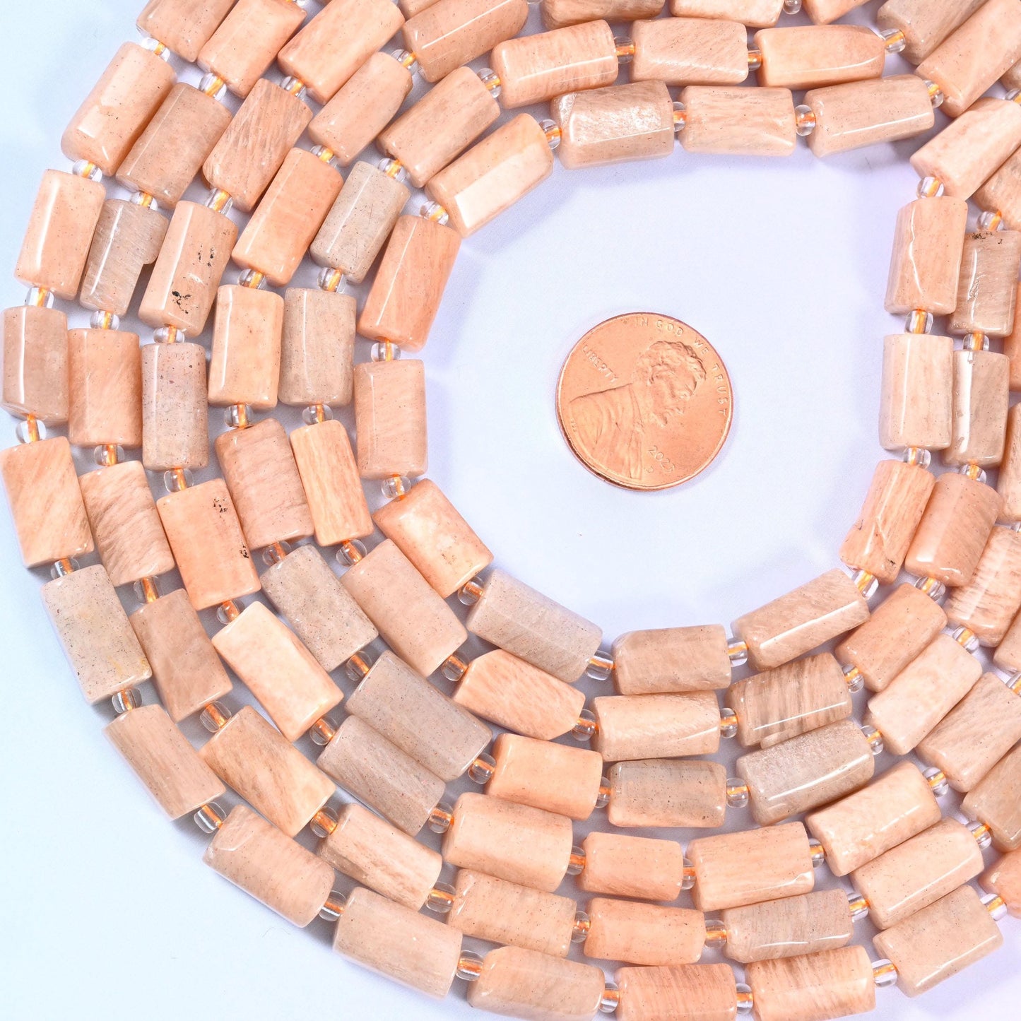 Peach Moonstone Faceted Tube Beads, sold per 15.5 inch strand, approximately 29 beads