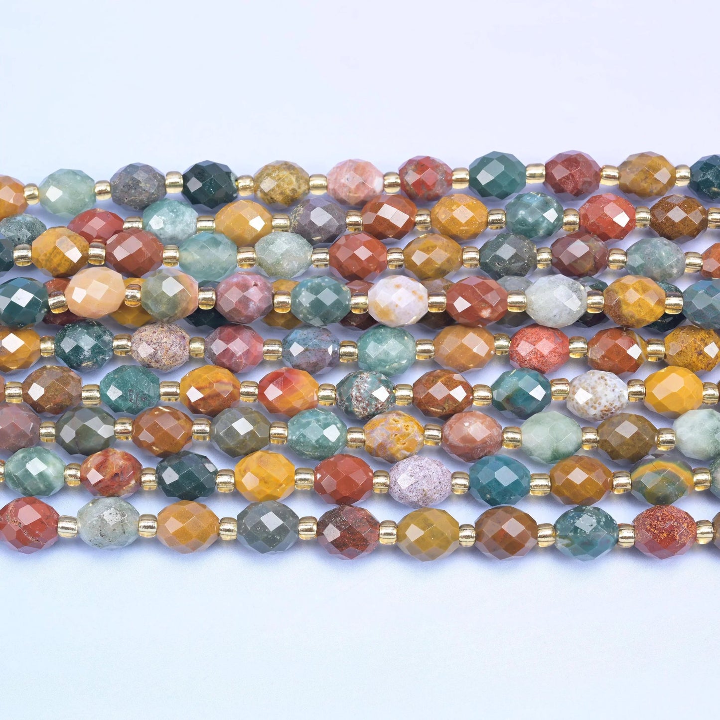Ocean Agate Faceted Rice Barrel Beads, 15.5 inch strand