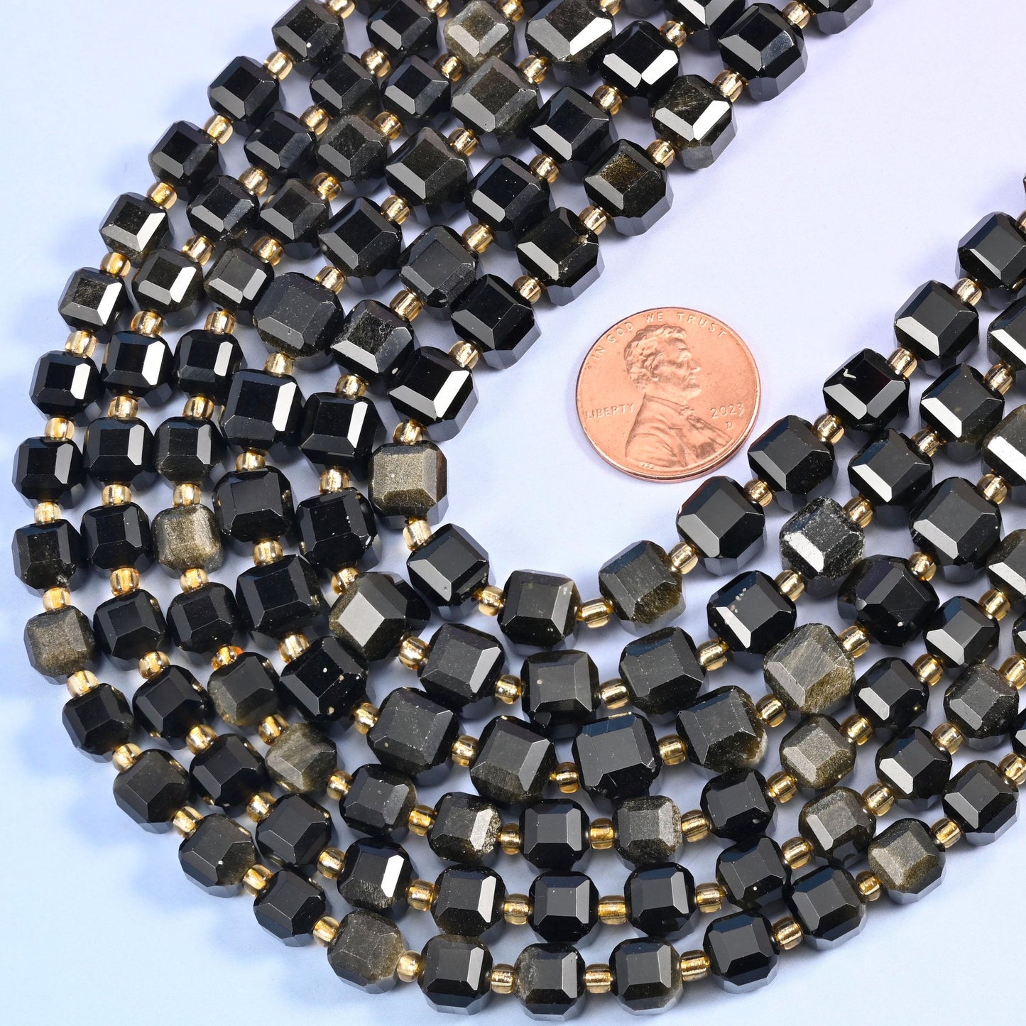 Faceted cube cut Gold Obsidian beads