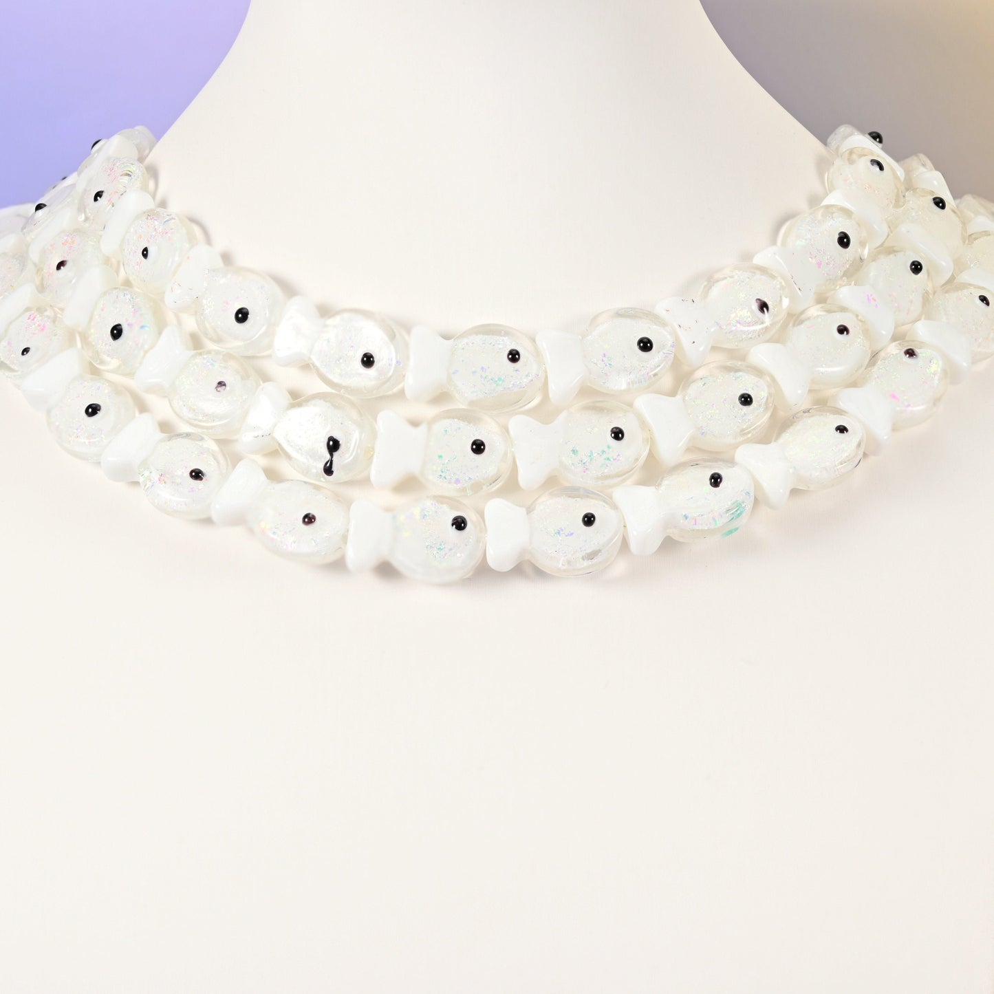 White fish glass beads, 19x12mm