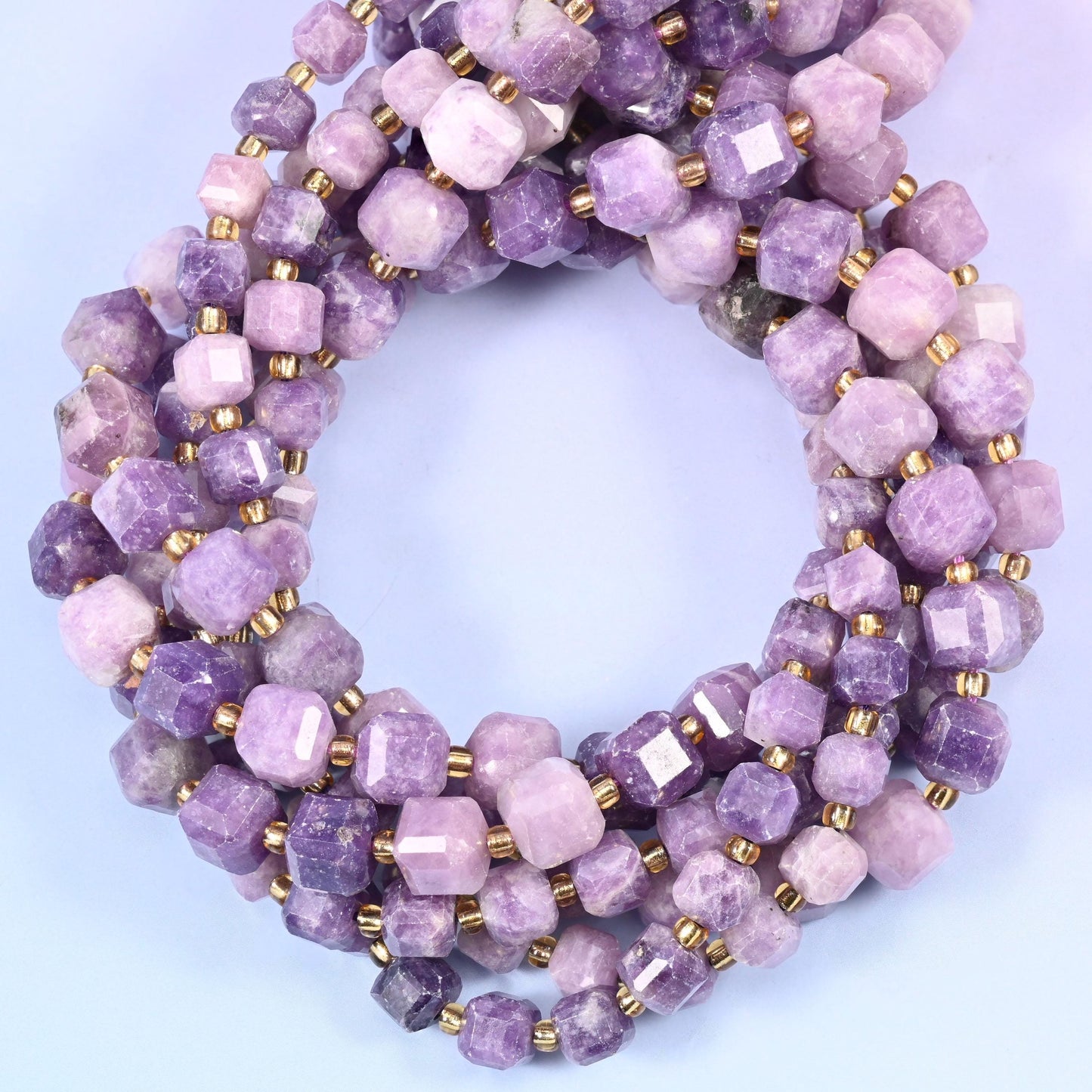 Lepidolite Faceted Cube Beads for jewellery making