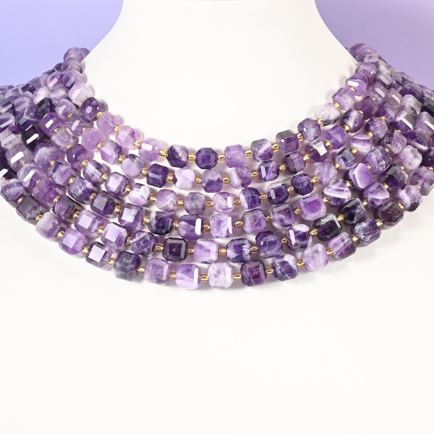 Chevron Amethyst beads, faceted cube, 6mm, 8mm