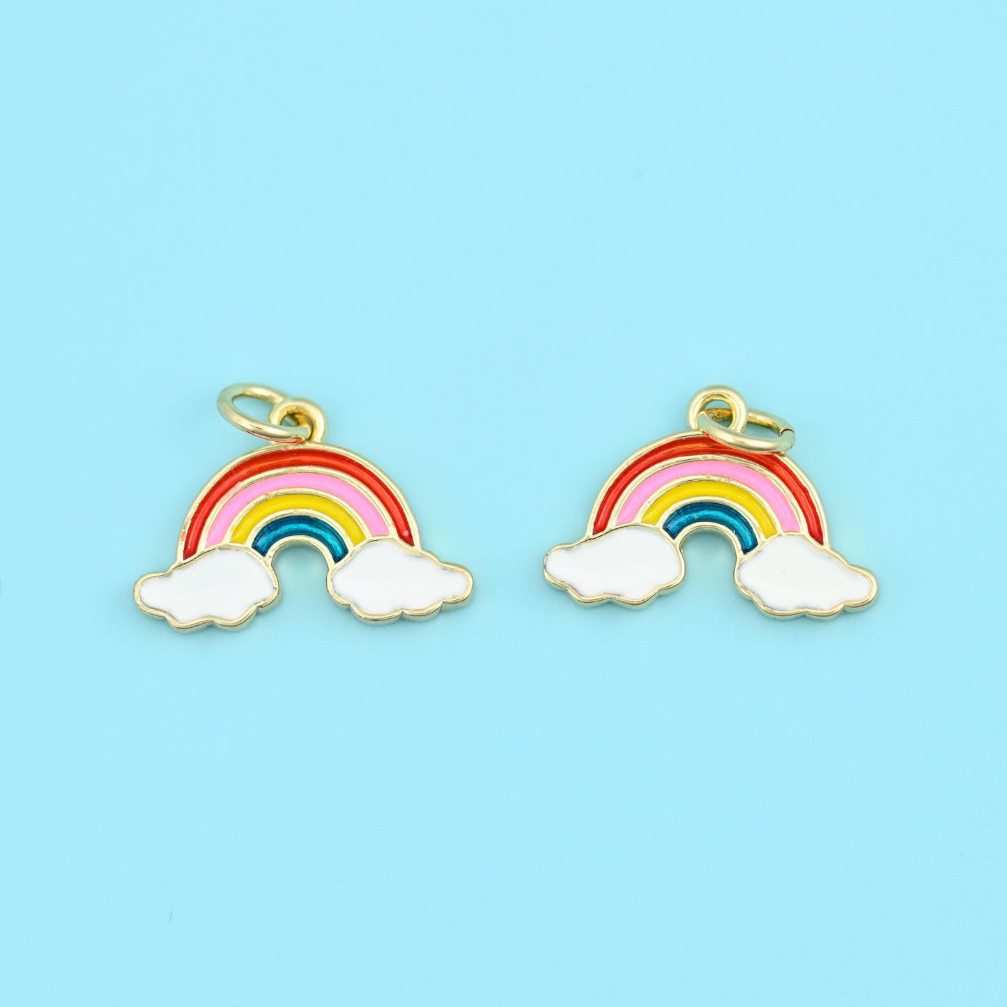18K Gold Filled Rainbow Enamel Charm in two colourways — red-orange-blue, or navy-yellow-pink