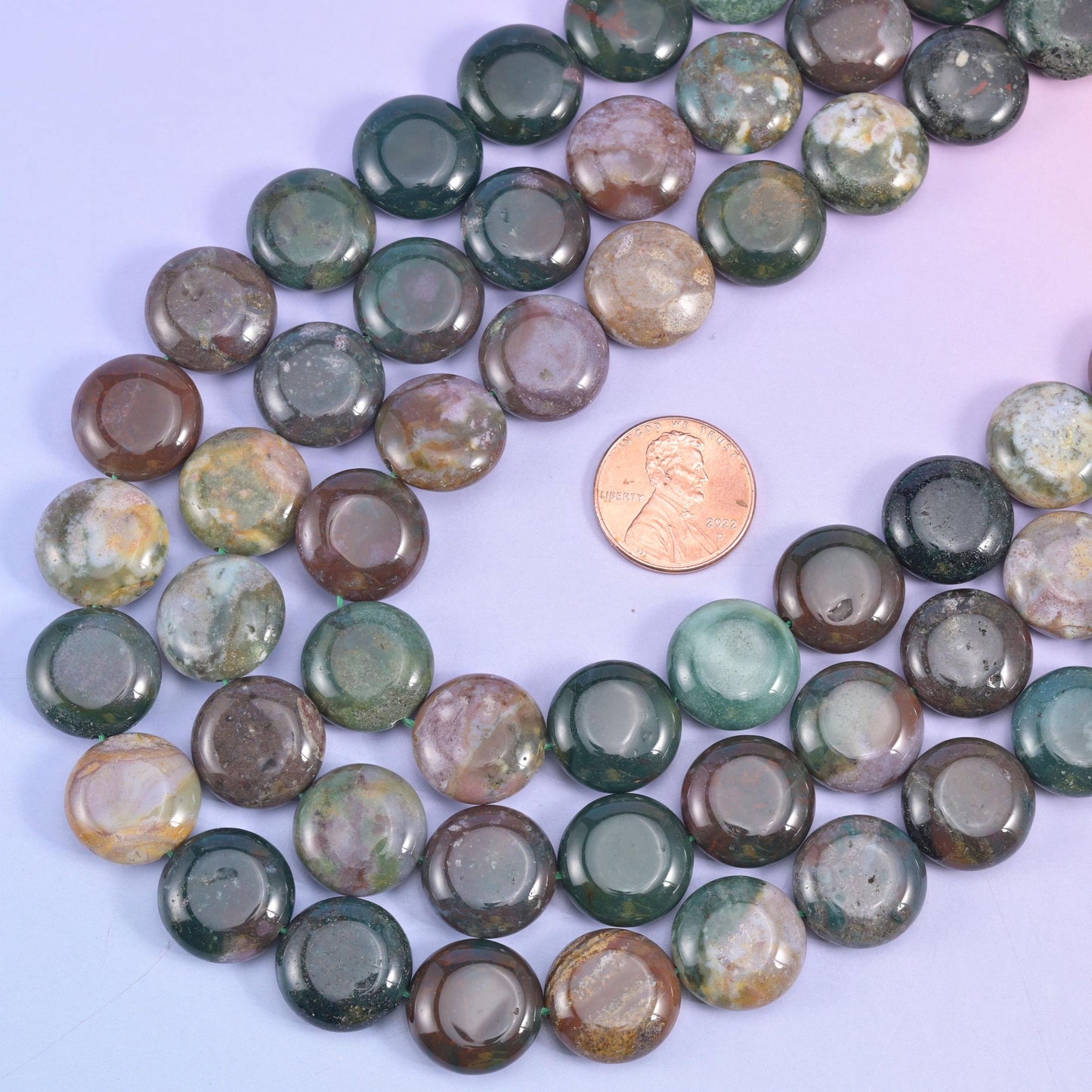 Indian Agate smooth coin beads, 15 inch strand