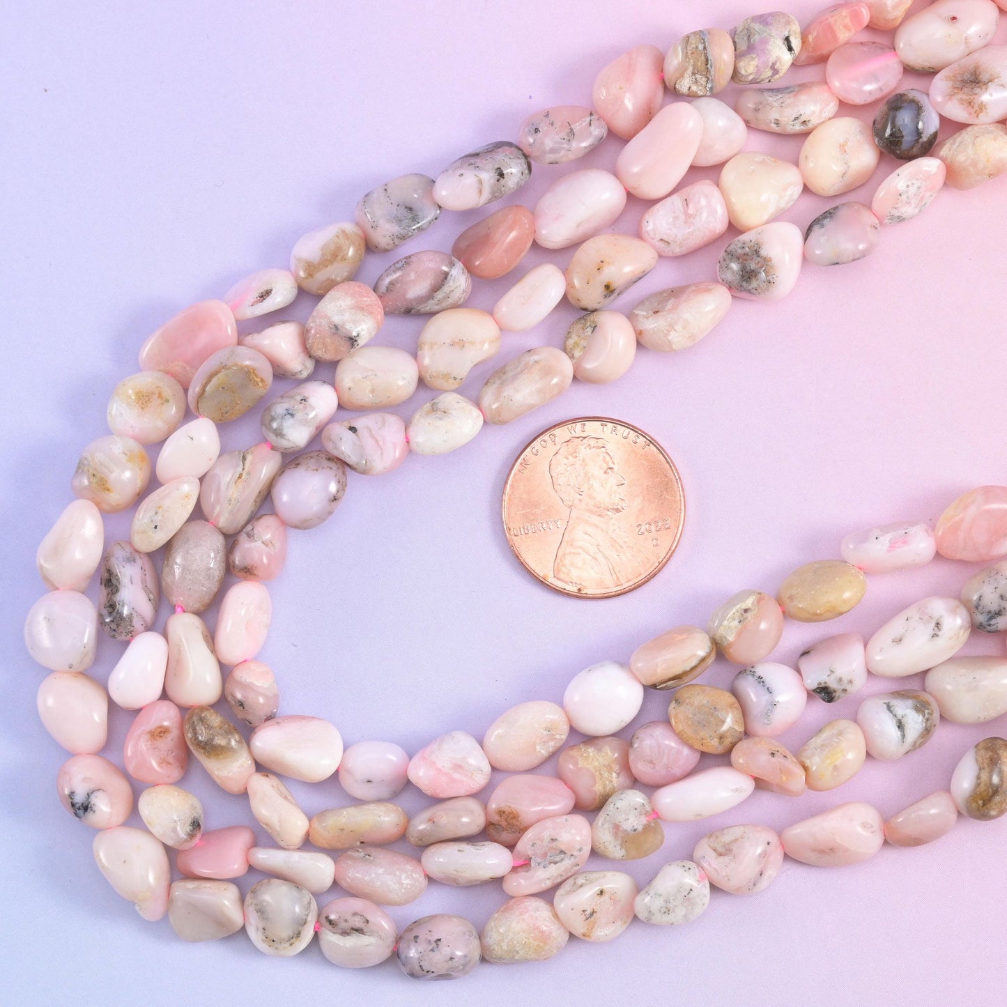 Pink Opal Irregular Pebble Nugget Beads in soft powder pink to cream tones