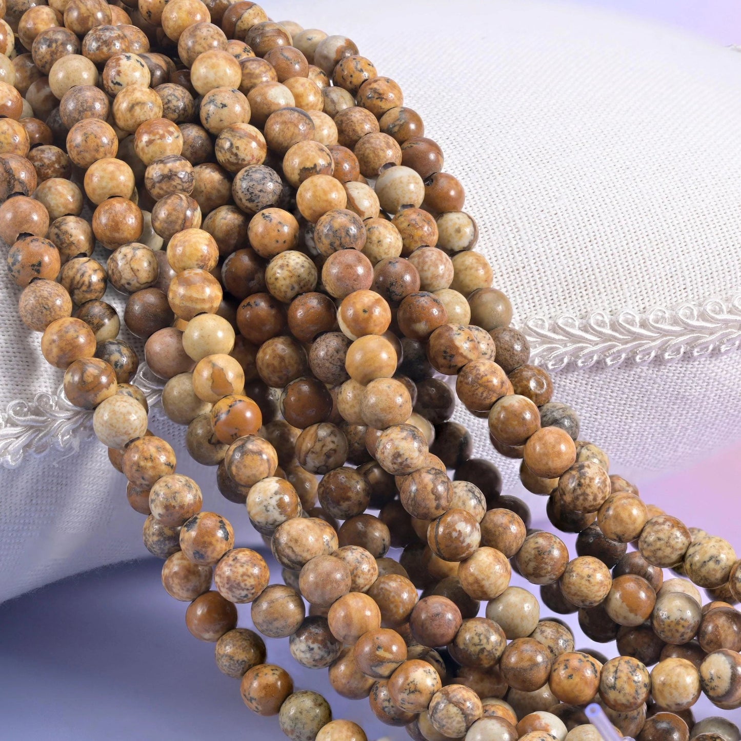 Picture Jasper Large Hole Round Beads 6mm 8mm 10mm